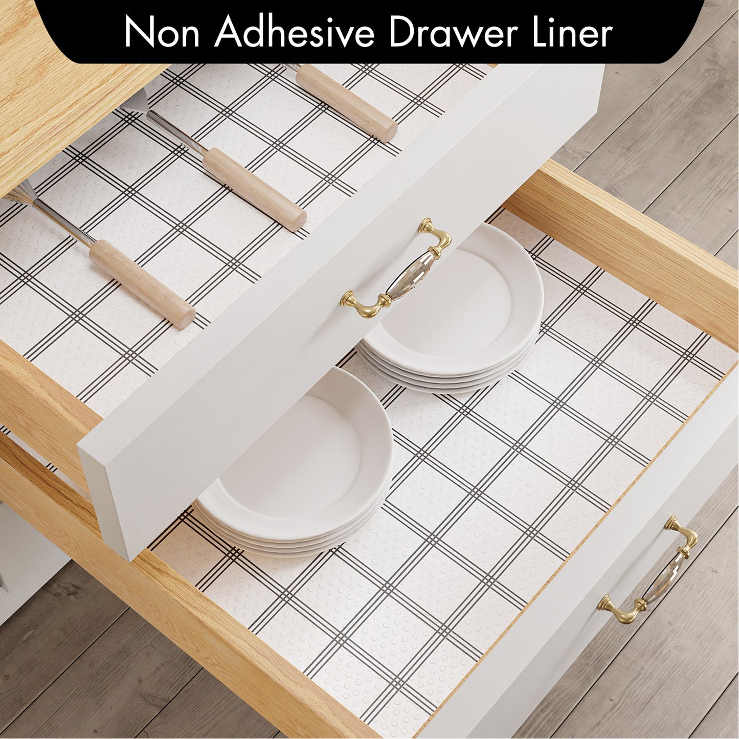 Cooyes Shelf Liner – Non-Adhesive Shelf Liners for Kitchen Cabinets – Waterproof Shelf Paper with Modern Pattern – Durable EVA Cabinet Liners