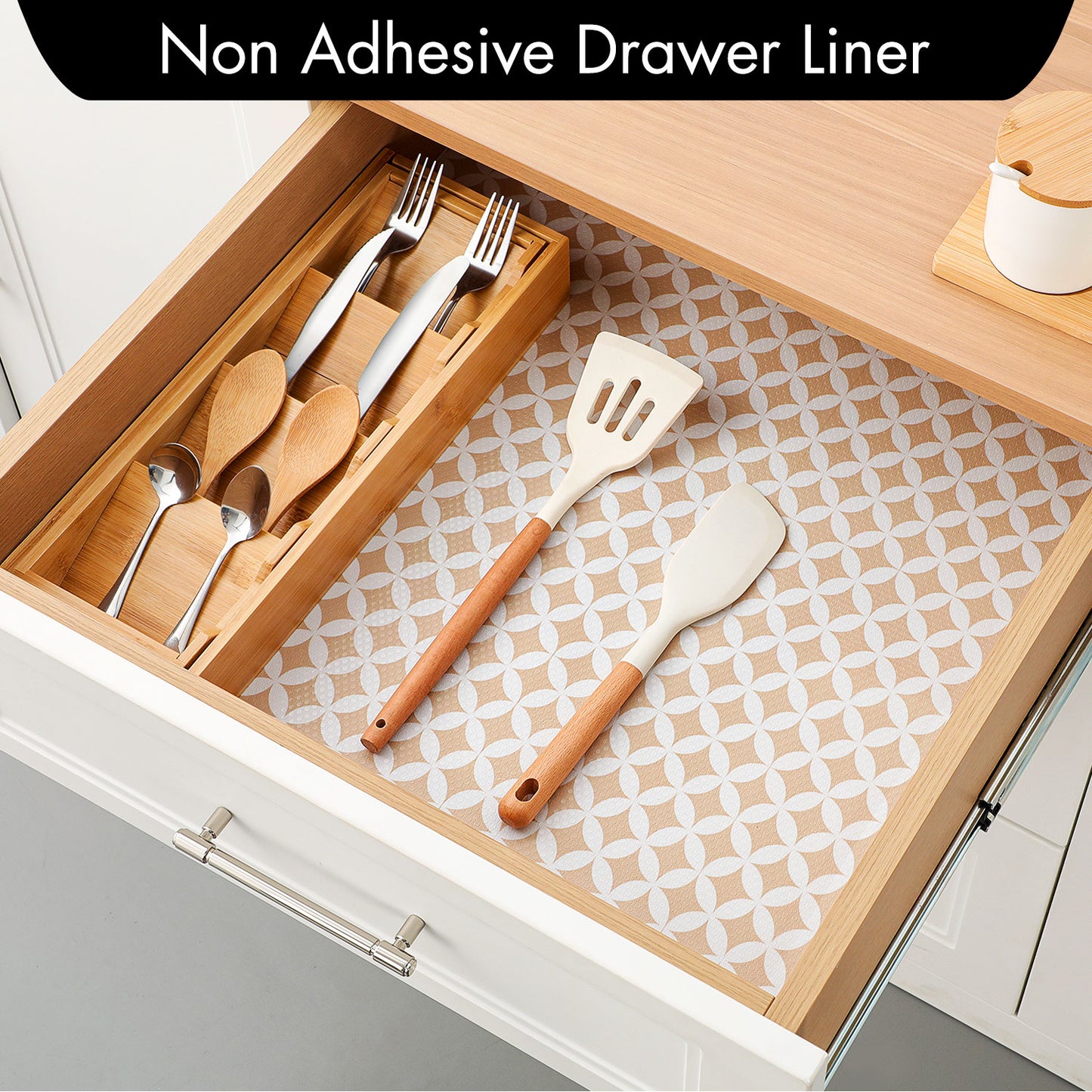 Cooyes Shelf Liner for Kitchen Cabinets – Non-Adhesive Waterproof EVA Liner for Drawers and Cabinets – Durable, Easy-to-Cut Shelf Paper with Modern Pattern