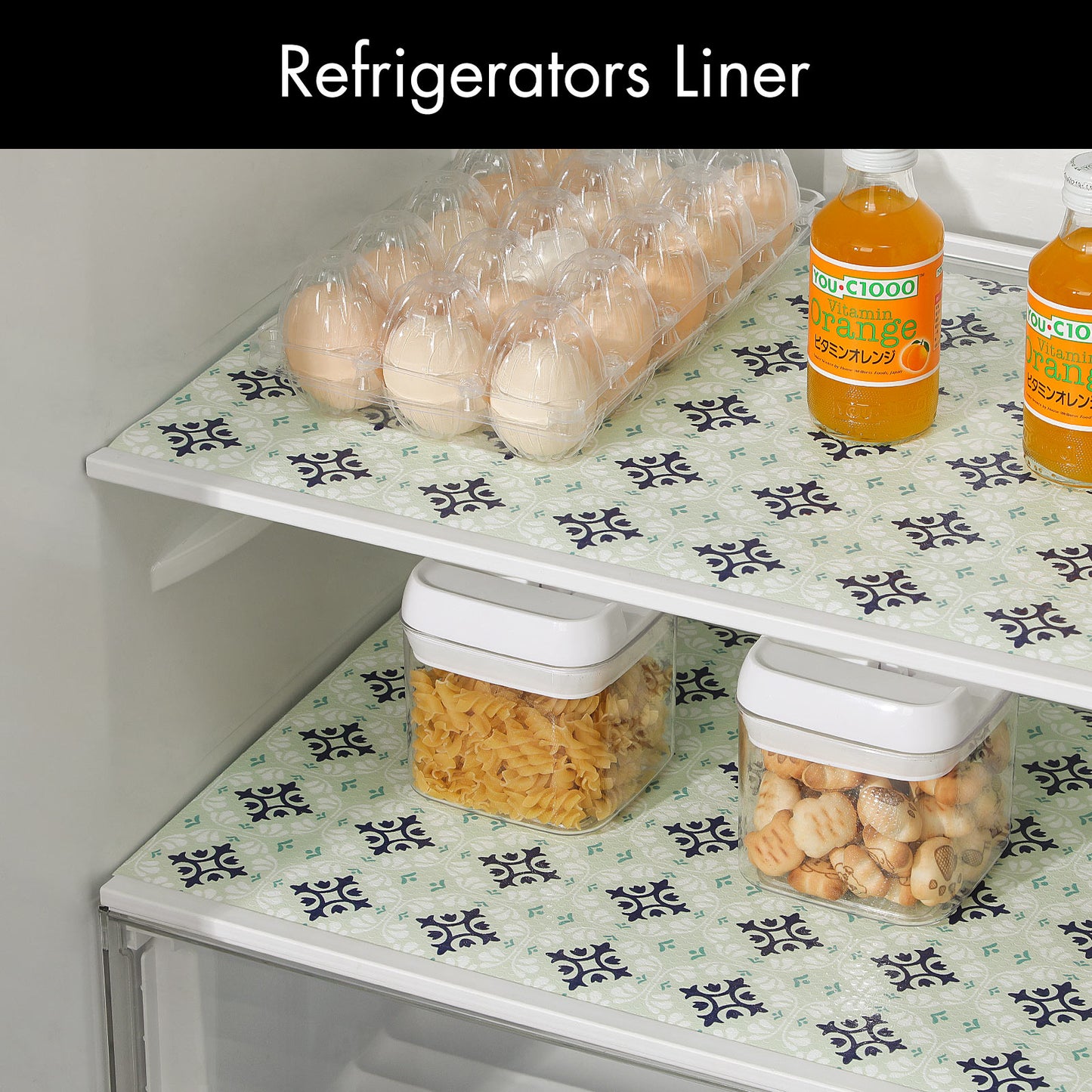 Cooyes Shelf and Drawer Liners for Kitchen Cabinets, Non-Adhesive Cabinet Liners, EVA Waterproof Durable Shelf Paper for Refrigerator, Shelves, Cupboard with European Pattern, Easy to Cut
