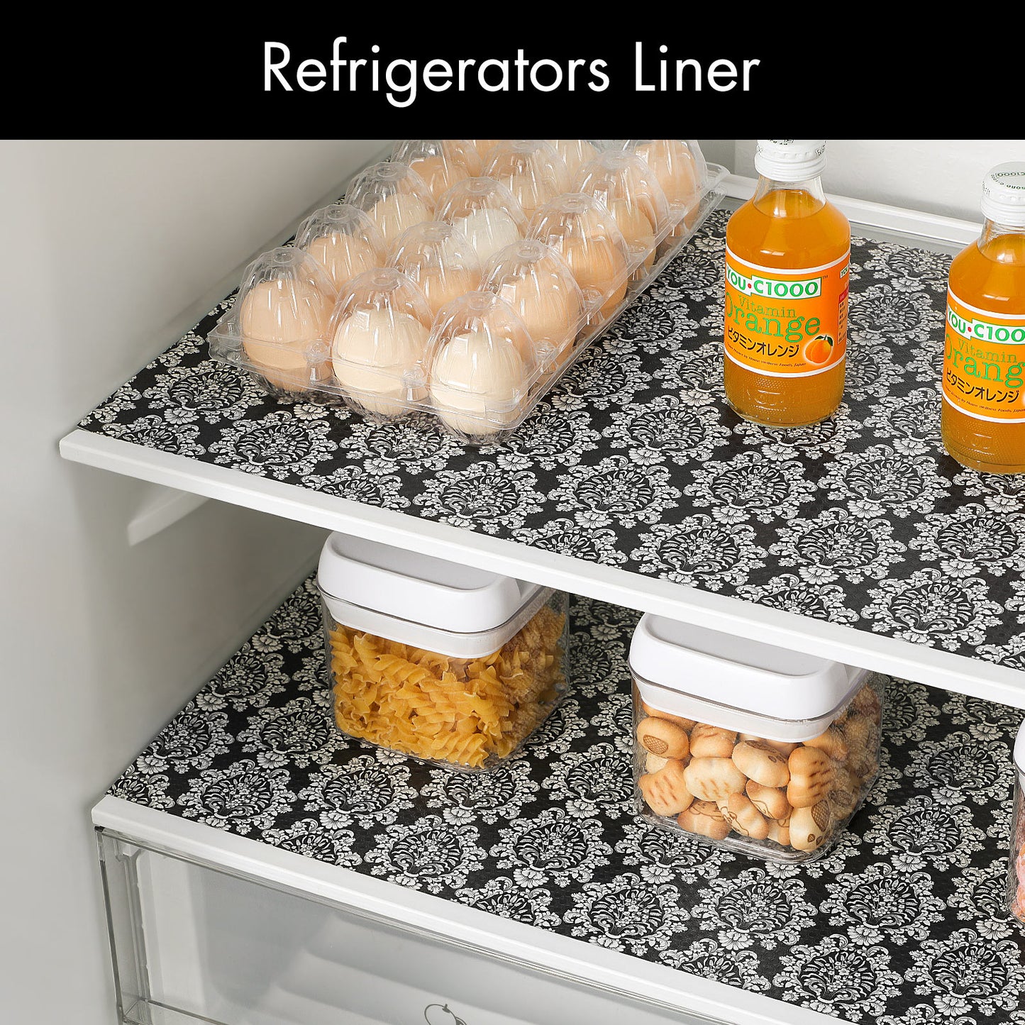 Cooyes Shelf and Drawer Liners for Kitchen Cabinets, Non-Adhesive Cabinet Liners, EVA Waterproof Durable Shelf Paper for Refrigerator, Shelves, Cupboard with European Pattern, Easy to Cut