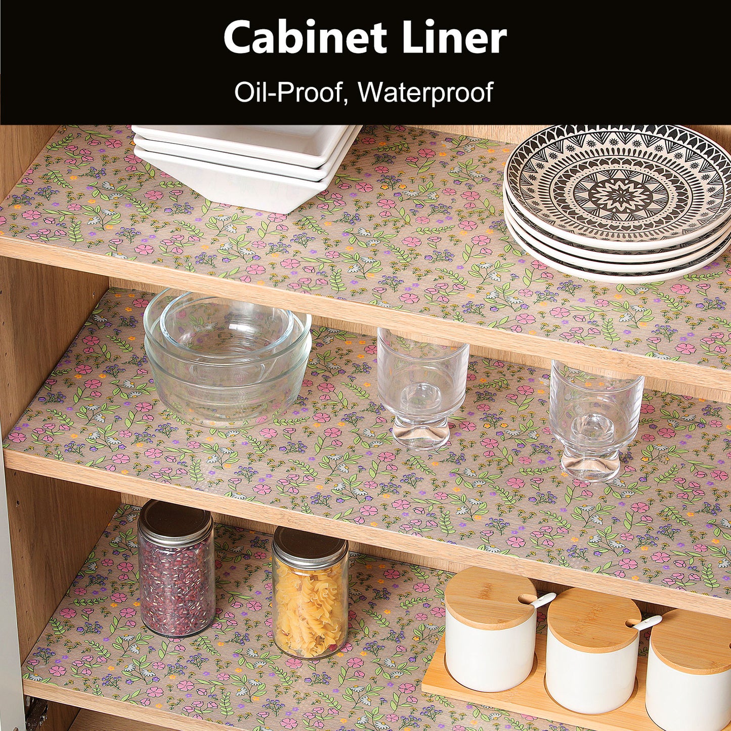 Shelf Liner – Non-Adhesive Shelf Liners for Kitchen Cabinets – Waterproof Shelf Paper with Modern Pattern – Durable EVA Cabinet Liners