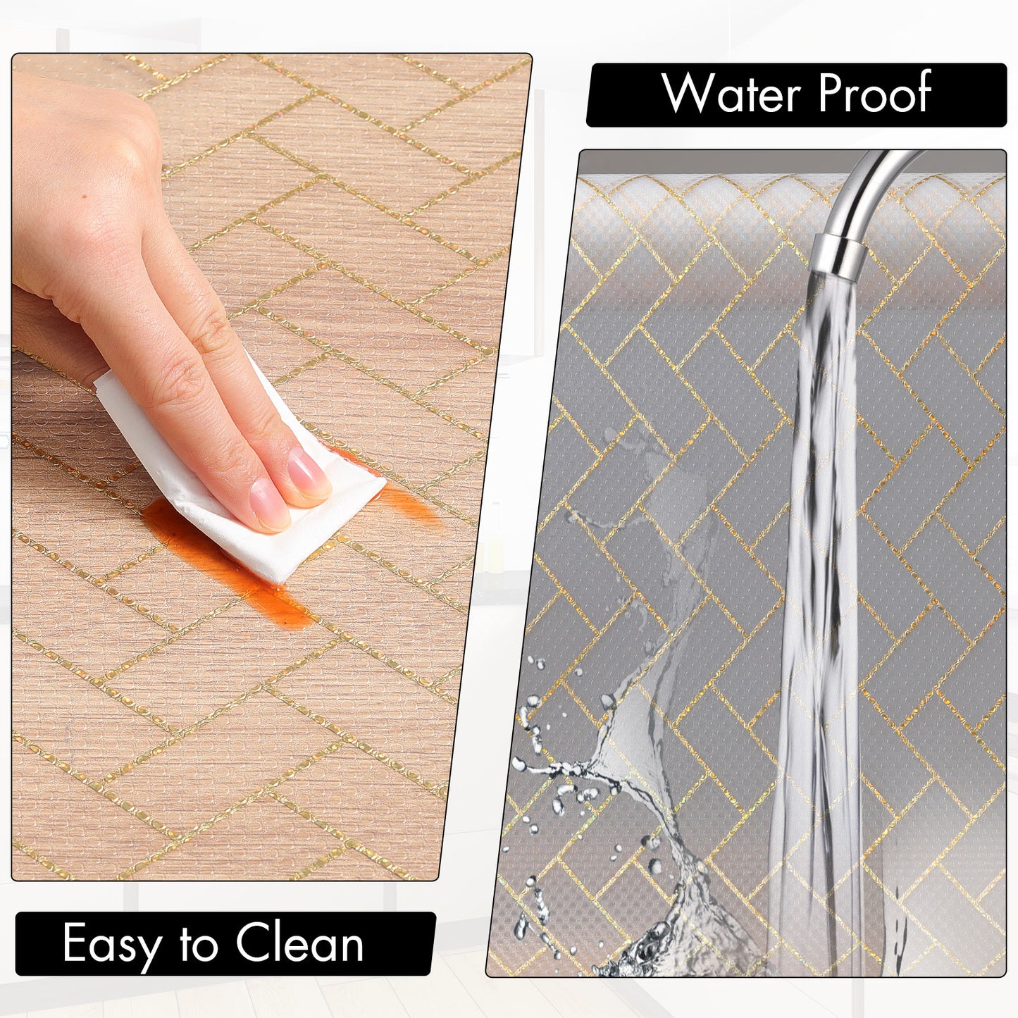 Cooyes Shelf and Drawer Liners for Kitchen Cabinets, Non-Adhesive Cabinet Liners, EVA Waterproof Durable Shelf Paper for Refrigerator, Shelves, Cupboard with European Pattern, Easy to Cut