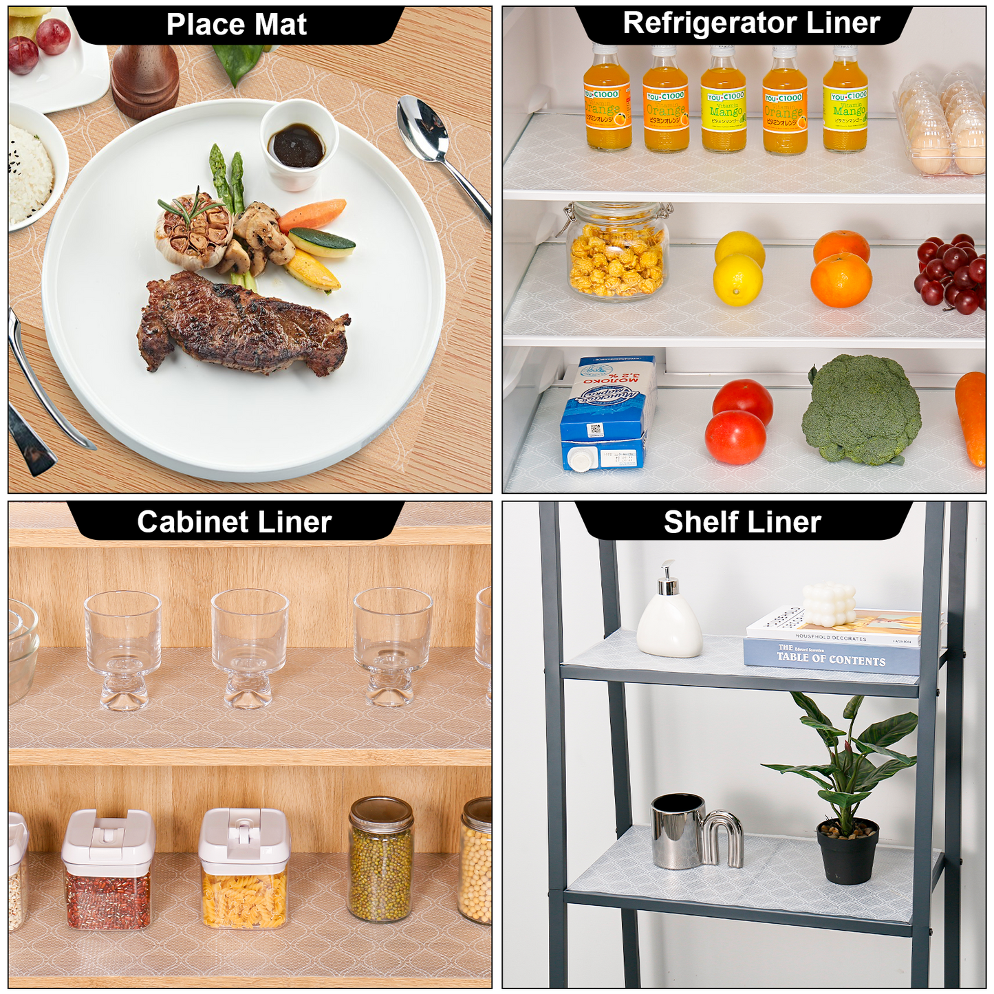 Cooyes Shelf Liners for Kitchen Cabinets Refrigerator Liners Waterproof Kitchen Cupboard Liner Plastic Drawer Mats EVA Material Non Adhesive Fridge Mats for Shelves