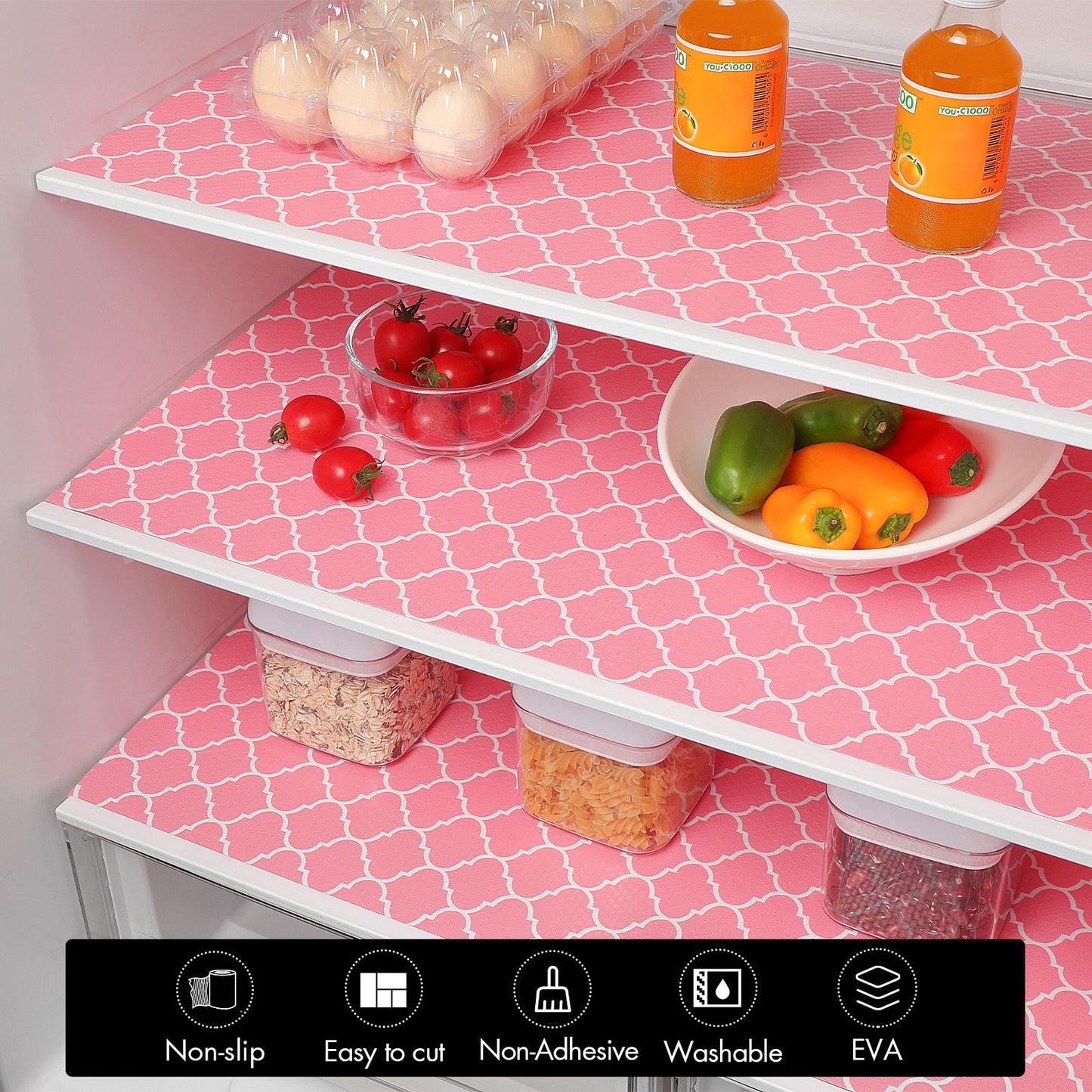 Cooyes Shelf and Drawer Liners for Kitchen Cabinets, Non-Adhesive Cabinet Liners, EVA Waterproof Durable Shelf Paper for Refrigerator, Shelves, Cupboard with European Pattern, Easy to Cut