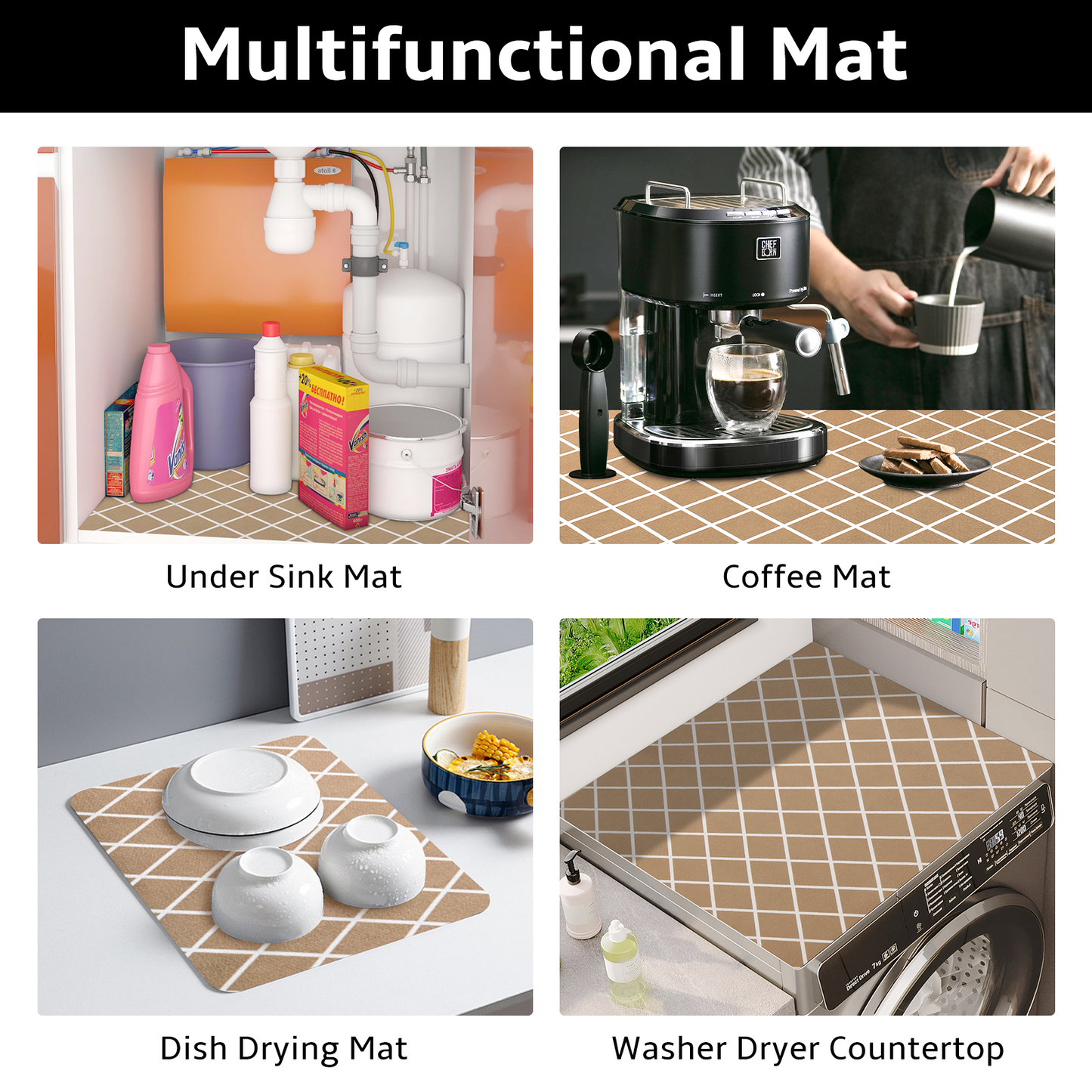 Under Sink Mats for Kitchen Waterproof, Undersink Mats for Bottom of Kitchen Sink, Absorbent Quick Dry Under Sink Liner, Shelf Protector Under Sink Tray, Non-Adhesive, Non-Slip