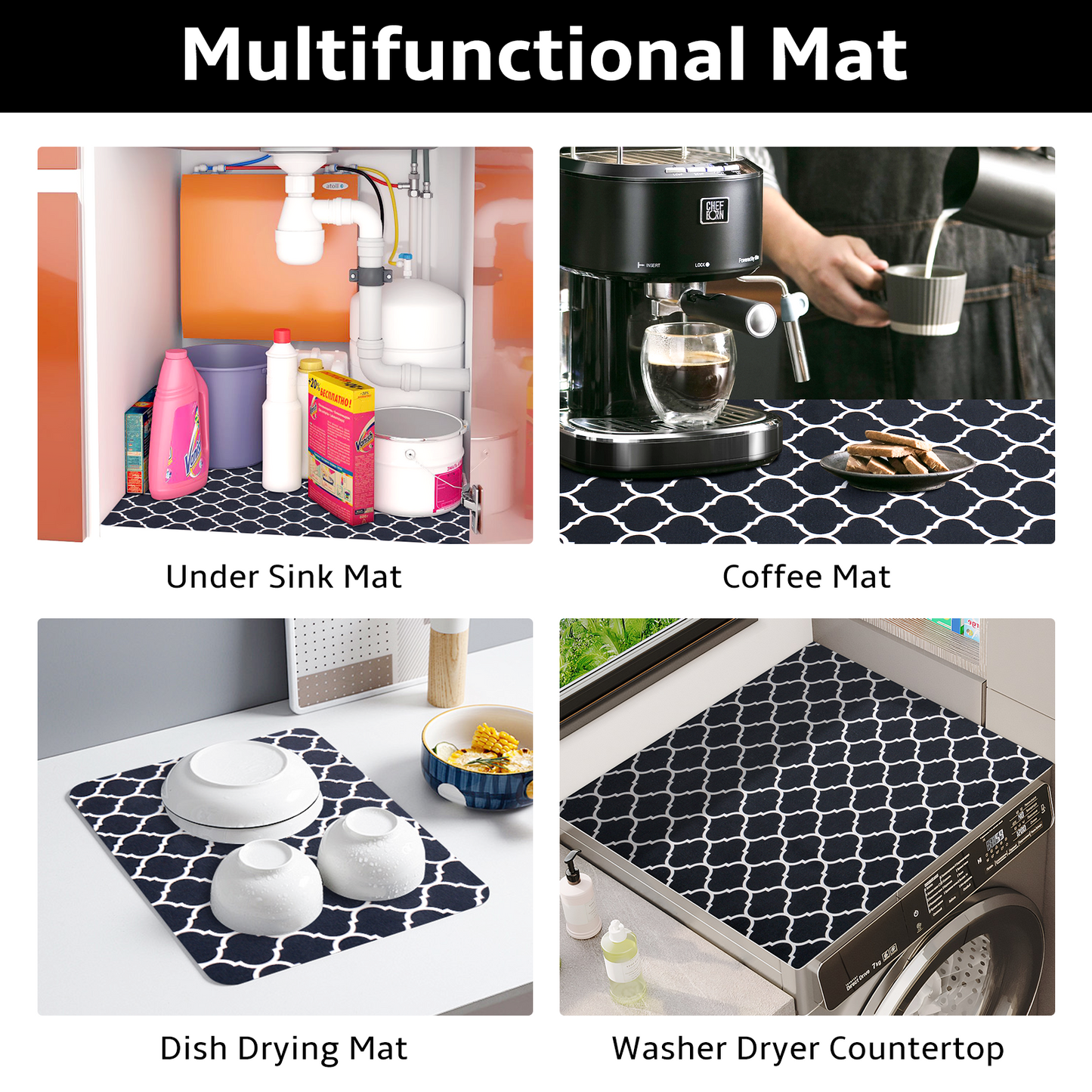 Under Sink Mat for Kitchen Waterproof, Undersink Mats for Bottom of Kitchen Sink, Non-Adhesive Absorbent Quick Dry Under Sink Liner, Non-Slip Shelf Protector Under Sink Tray