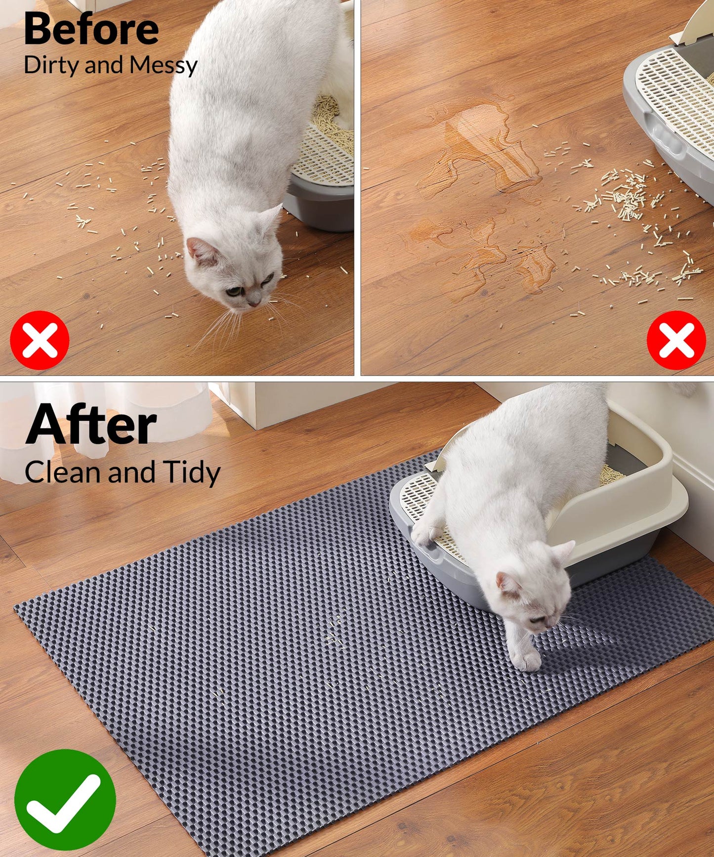 Cooyes Cat Litter Mat - Cut to Fit Any Place, 35"x23" Large Litter Trapping Mat for Litter Box, Easy to Clean, Waterproof & Non-Slip Kitty Pad, Scatter Control to Protect the Floor (Grey)
