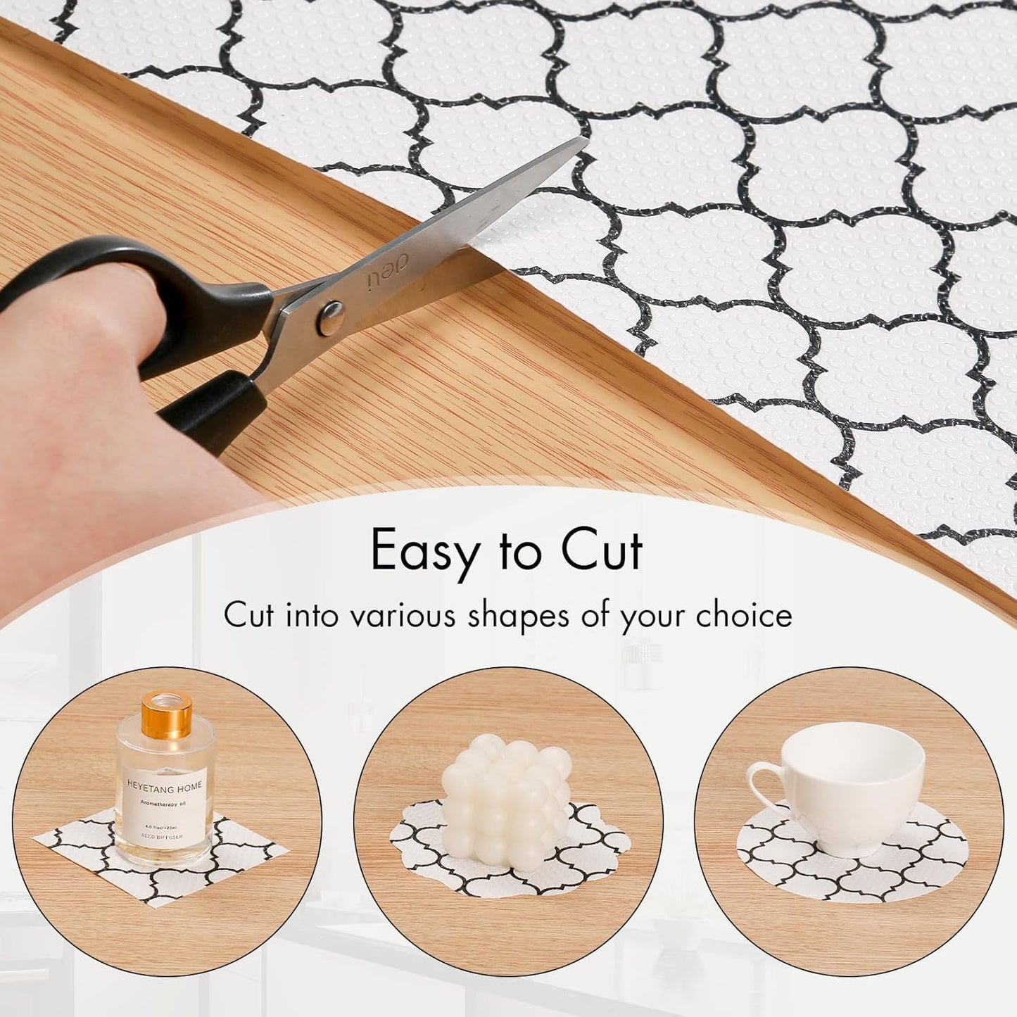 Cooyes Shelf Liner – Non-Adhesive Shelf Liners for Kitchen Cabinets – Waterproof Shelf Paper with Modern Pattern – Durable EVA Cabinet Liners