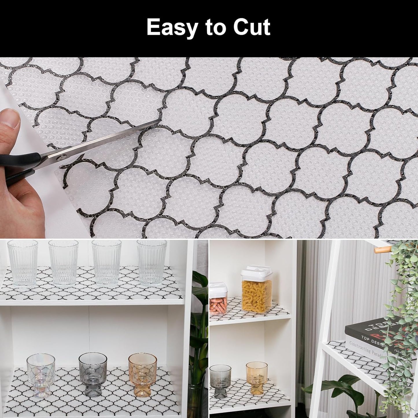 Cooyes Shelf Liner – Non-Adhesive Shelf Liners for Kitchen Cabinets – Waterproof Shelf Paper with Modern Pattern – Durable EVA Cabinet Liners