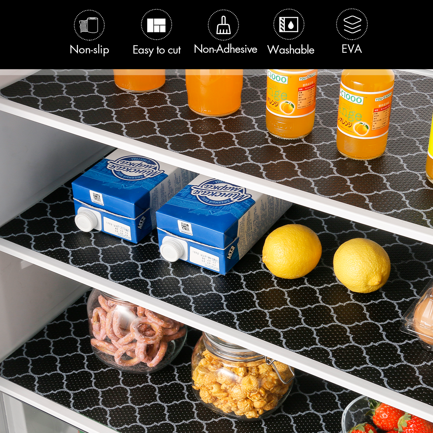 Cooyes Shelf Liner – Non-Adhesive Shelf Liners for Kitchen Cabinets – Waterproof Shelf Paper with Modern Pattern – Durable EVA Cabinet Liners