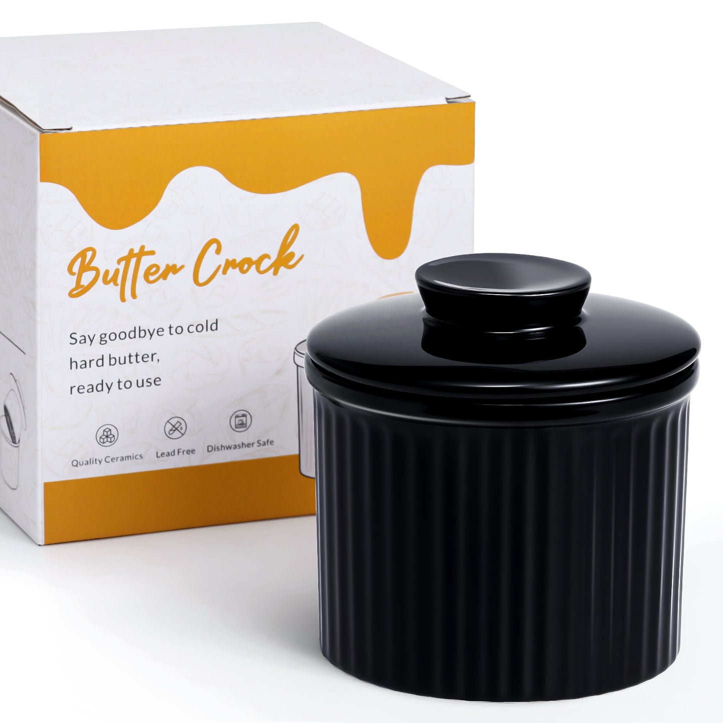 Large Butter Crock for Counter with Water Line, Butter Keeper, Ceramic French Butter Dish Holder for Fresh Spreadable Soft Butter
