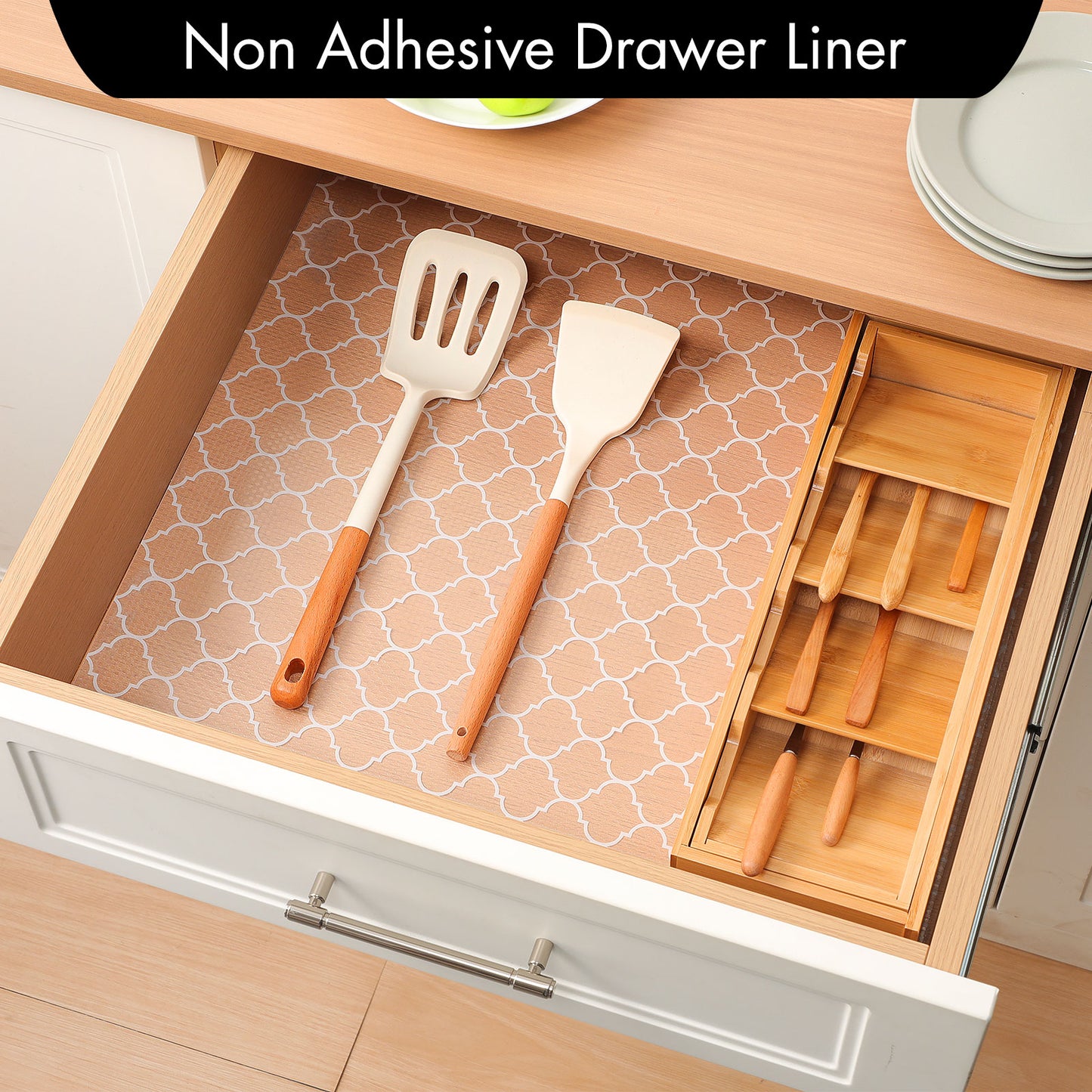 Cooyes Shelf Liner for Kitchen Cabinets – Non-Adhesive Waterproof Drawer Liner – Durable EVA Material Easy-to-Cut Shelf Paper for Refrigerator, Cupboard, Dresser with Modern Pattern (17.7"W x 78.7"L)