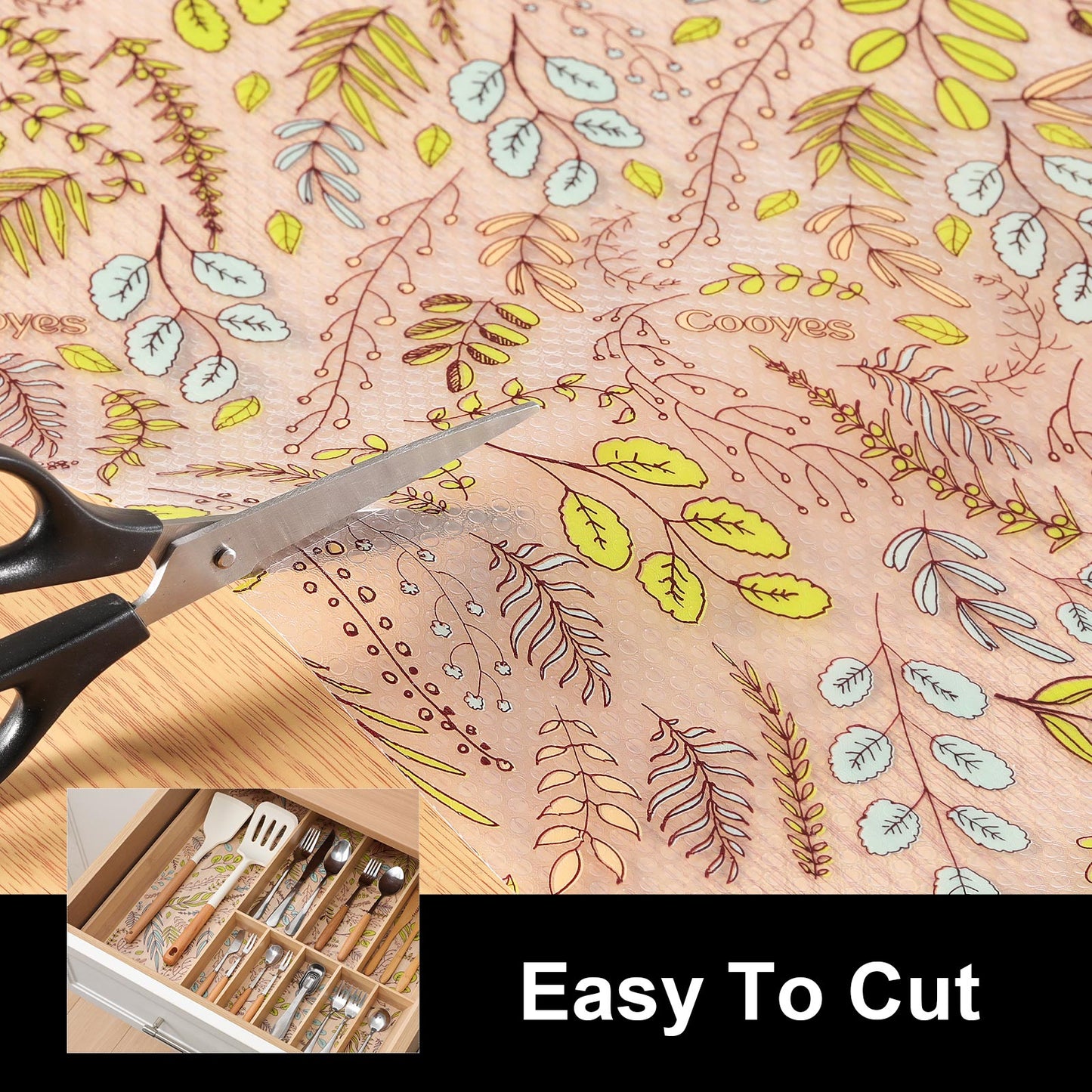 Cooyes Shelf and Drawer Liners for Kitchen Cabinets, Non Adhesive Cabinet Liner, EVA Waterproof Durable Non-Slip Drawer Mats for Shelves, Refrigerator, Storage, Desks