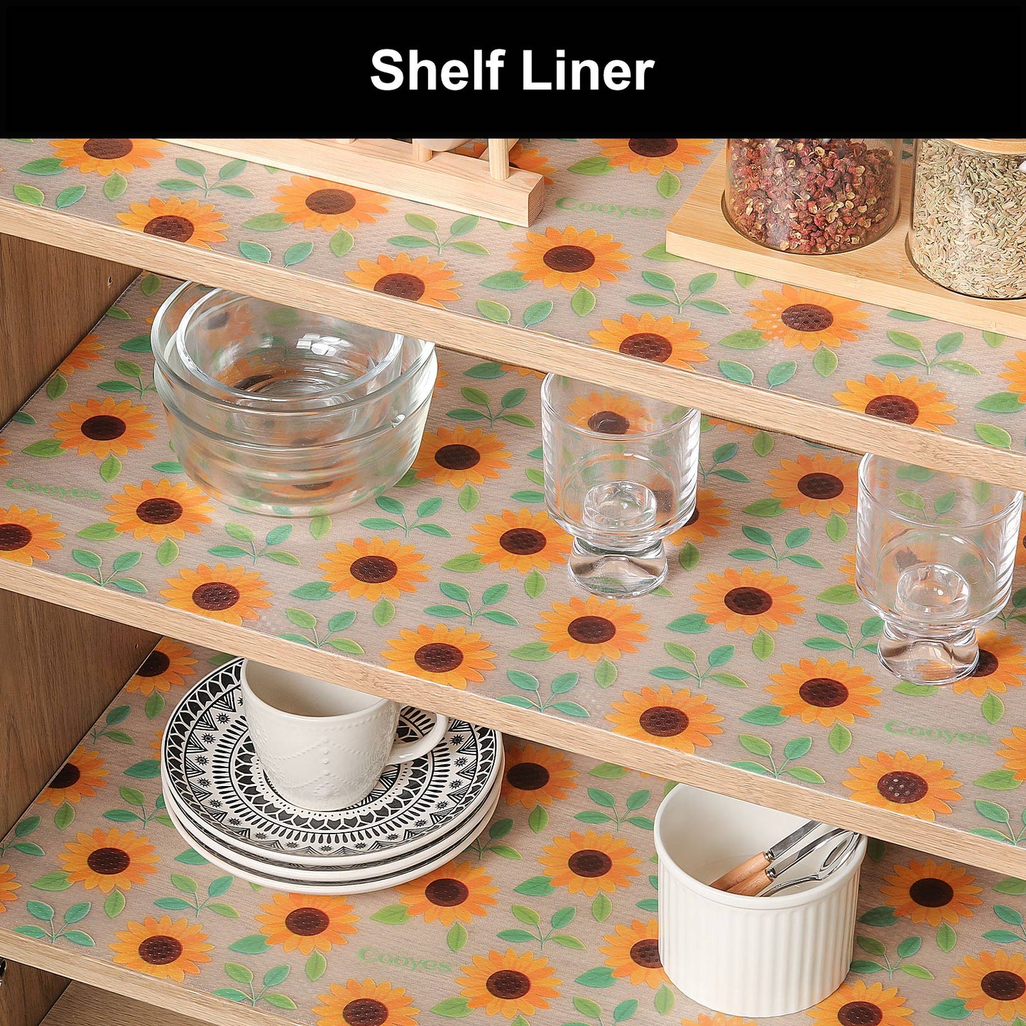 Cooyes Shelf Liner – Premium Non-Adhesive Cabinet & Drawer Liner for Kitchen – Waterproof Shelf Paper with Modern Pattern – Durable EVA Cabinet Mat – Easy to Cut