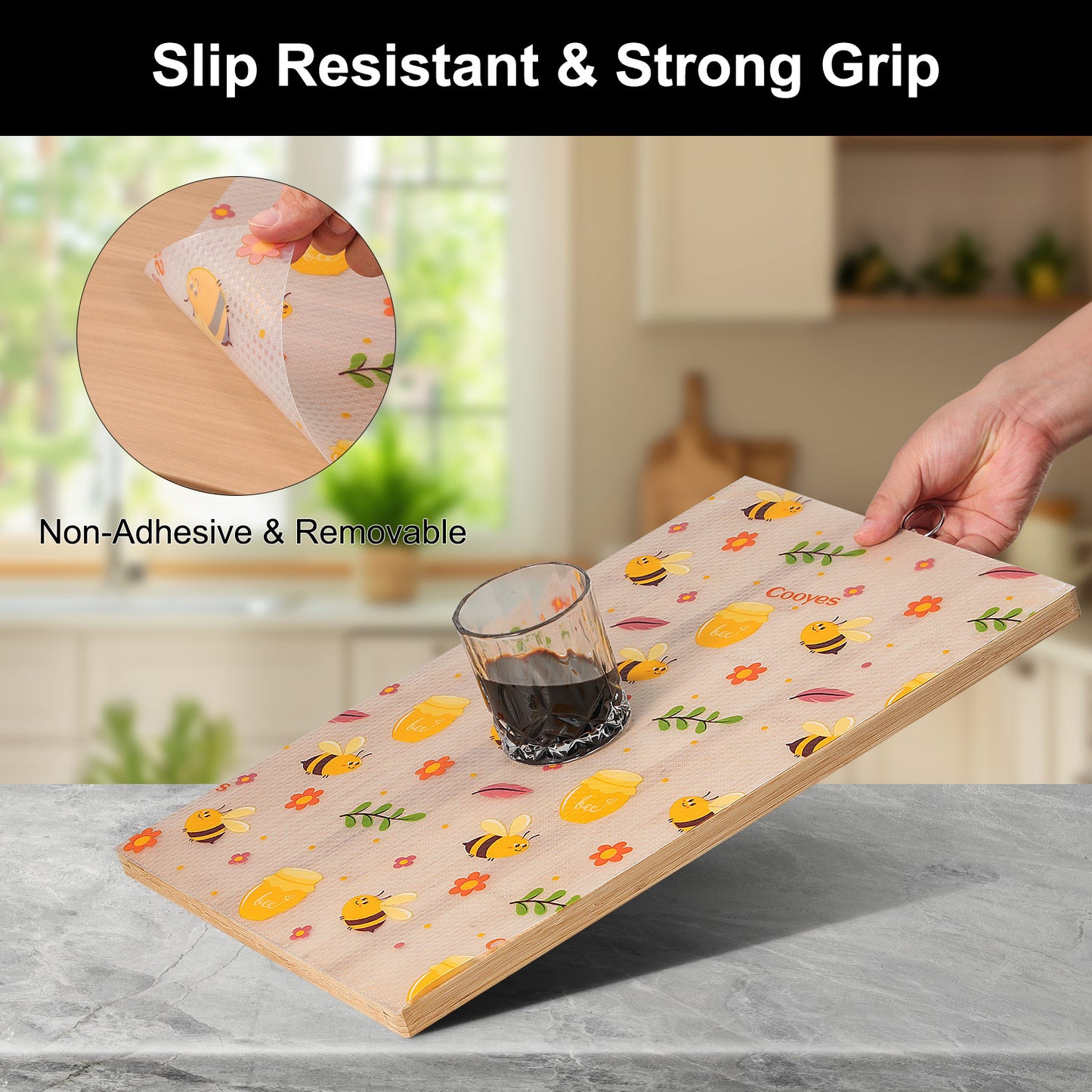 Cooyes Shelf Liner – Premium Non-Adhesive Cabinet & Drawer Liner for Kitchen – Waterproof Shelf Paper with Modern Pattern – Durable EVA Cabinet Mat – Easy to Cut