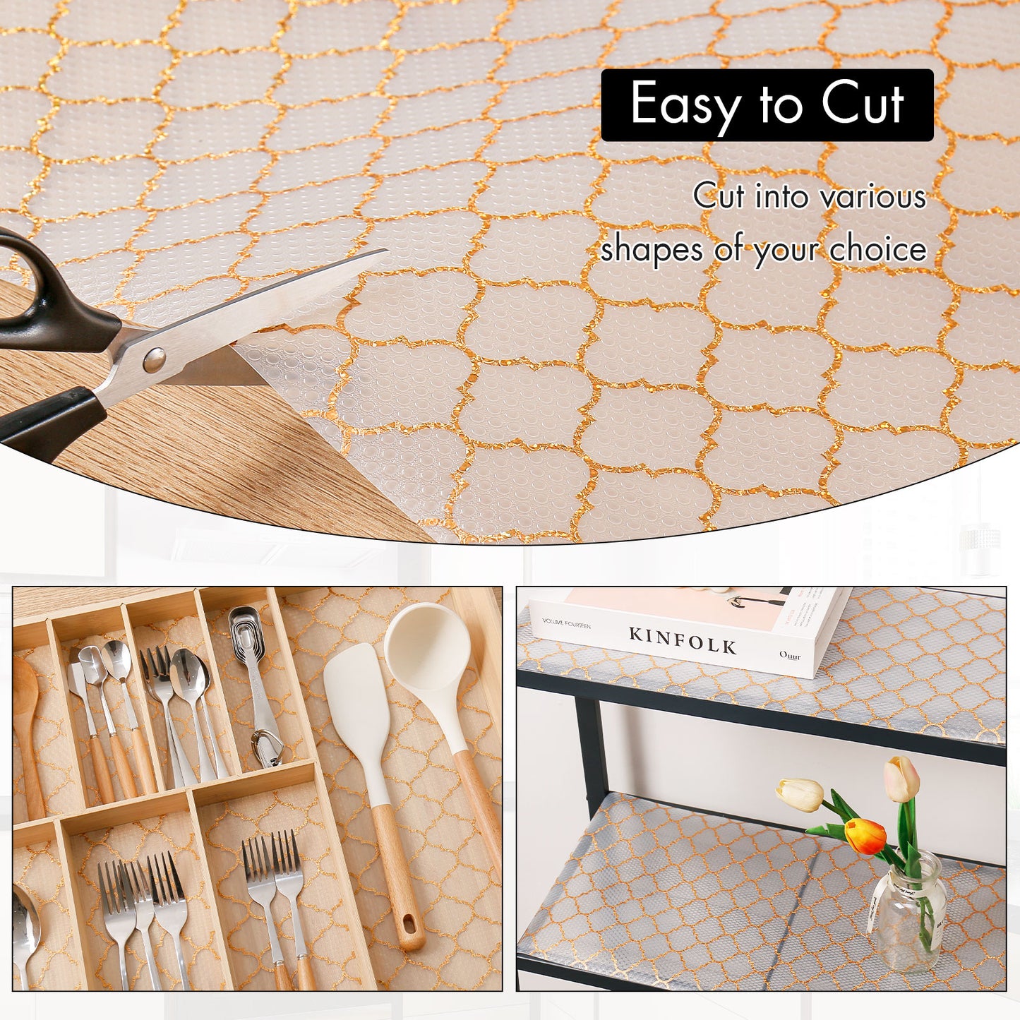 Cooyes Shelf and Drawer Liners for Kitchen Cabinets, Non Adhesive Cabinet Liner, EVA Waterproof Durable Non-Slip Drawer Mats for Shelves, Fridge, Storage, Kitchen Cupboards – Modern Pattern