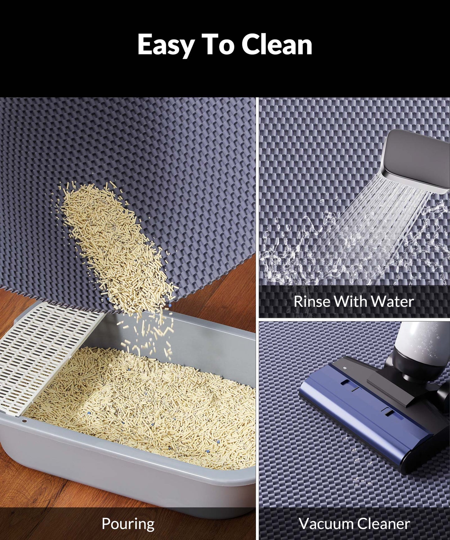 Cooyes Cat Litter Mat - Cut to Fit Any Place, 35"x23" Large Litter Trapping Mat for Litter Box, Easy to Clean, Waterproof & Non-Slip Kitty Pad, Scatter Control to Protect the Floor (Grey)