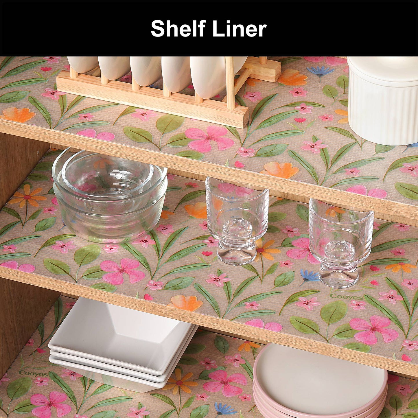 Cooyes Shelf Liner – Premium Non-Adhesive Cabinet & Drawer Liner for Kitchen – Waterproof Shelf Paper with Modern Pattern – Durable EVA Cabinet Mat – Easy to Cut