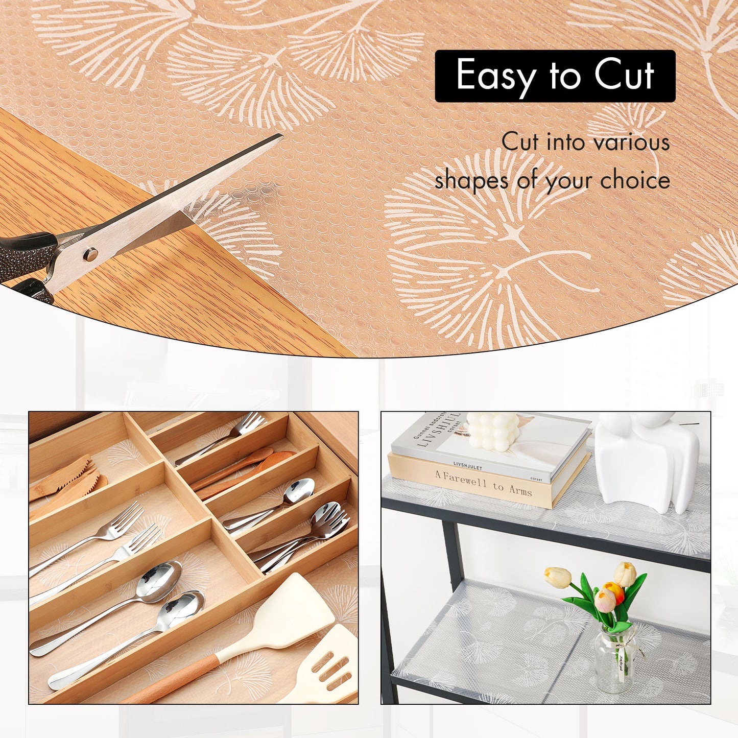 Cooyes Shelf Liner, Non Adhesive Drawer and Cabinet Liner, EVA Washable Oil-Proof Shelf Paper for Kitchen Cabinets, Refrigerator, Storage, Desks with Modern Pattern