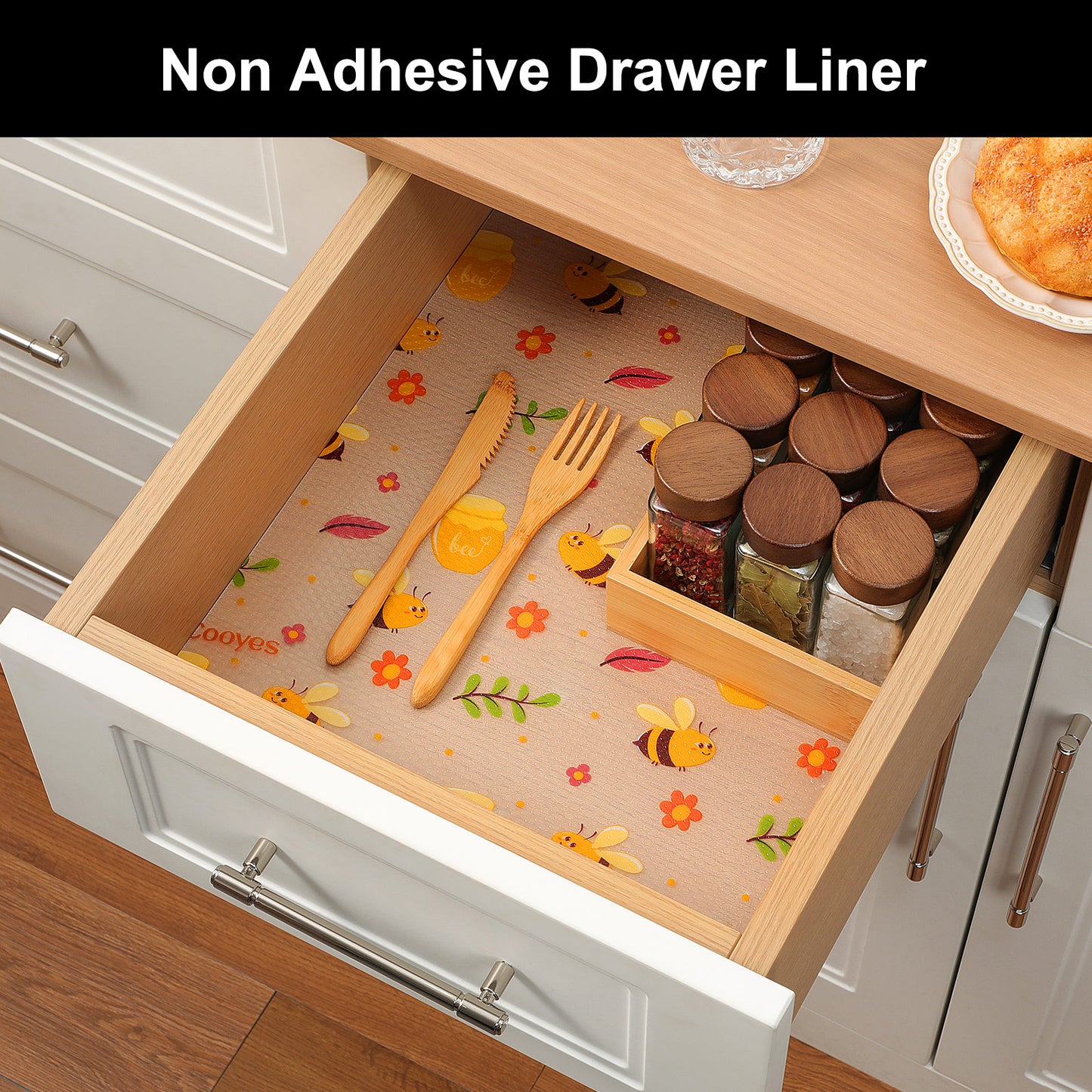 Cooyes Shelf Liner – Premium Non-Adhesive Cabinet & Drawer Liner for Kitchen – Waterproof Shelf Paper with Modern Pattern – Durable EVA Cabinet Mat – Easy to Cut