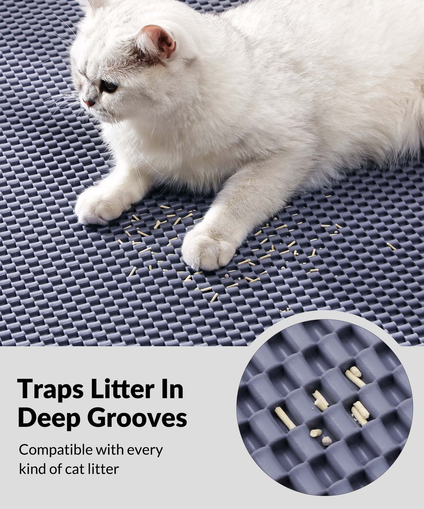 Cooyes Cat Litter Mat - Cut to Fit Any Place, 35"x23" Large Litter Trapping Mat for Litter Box, Easy to Clean, Waterproof & Non-Slip Kitty Pad, Scatter Control to Protect the Floor (Grey)