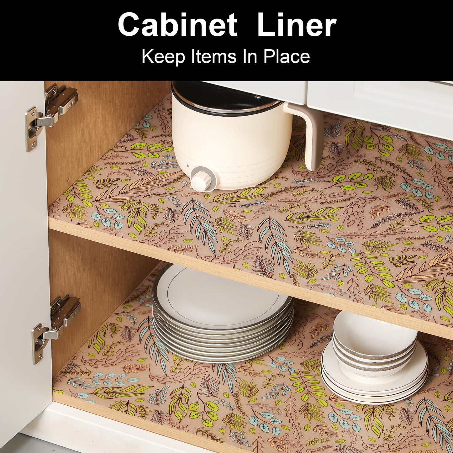 Cooyes Shelf and Drawer Liners for Kitchen Cabinets, Non Adhesive Cabinet Liner, EVA Waterproof Durable Non-Slip Drawer Mats for Shelves, Refrigerator, Storage, Desks