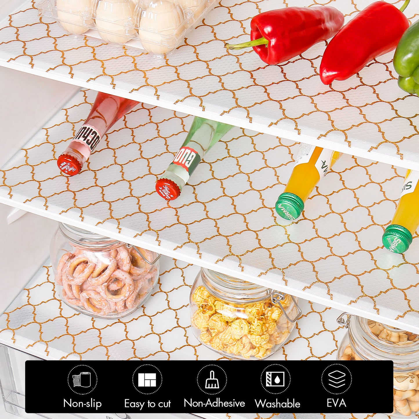 Cooyes Shelf and Drawer Liners for Kitchen Cabinets, Non Adhesive Cabinet Liner, EVA Waterproof Durable Non-Slip Drawer Mats for Shelves, Fridge, Storage, Kitchen Cupboards – Modern Pattern