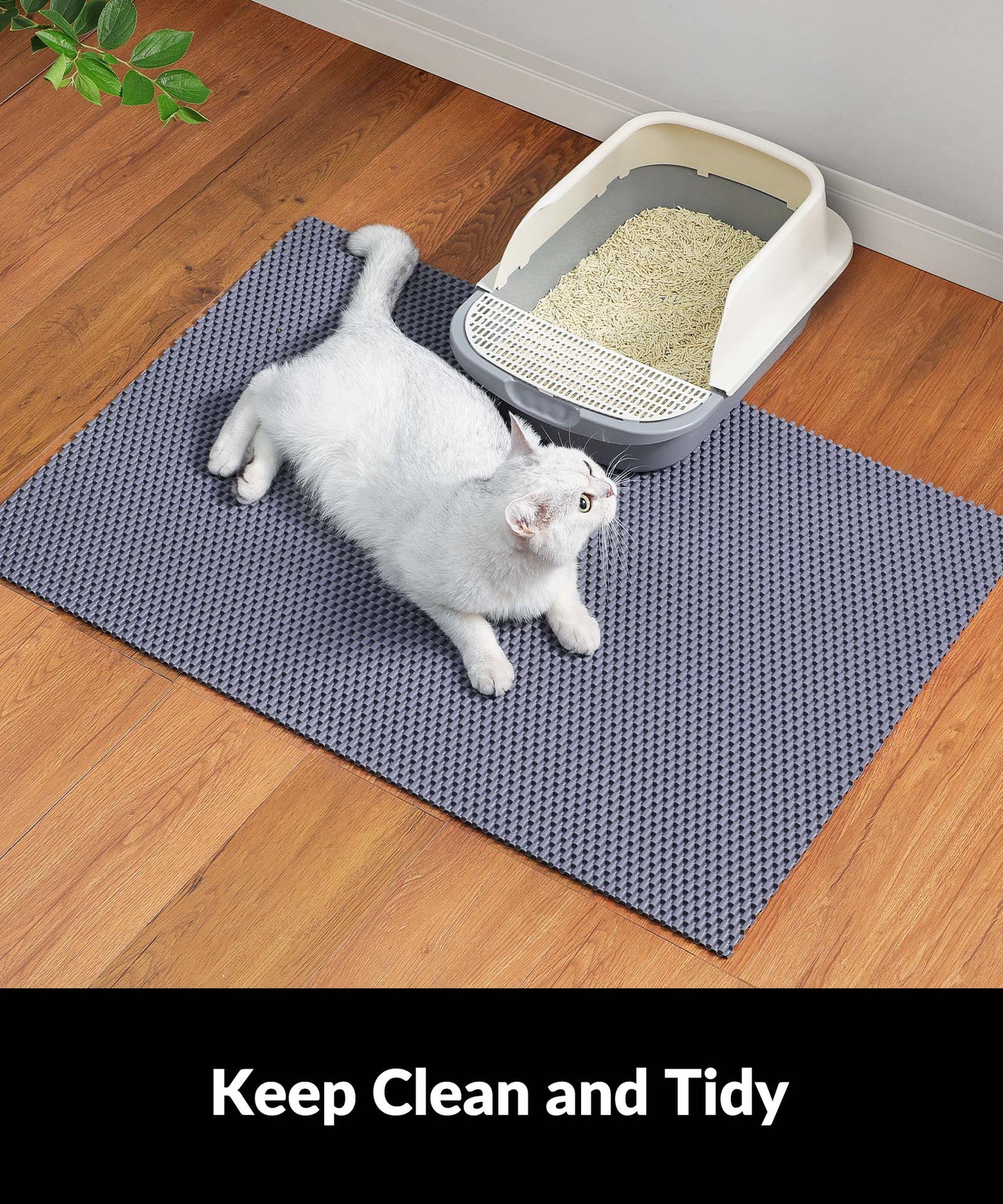 Cooyes Cat Litter Mat - Cut to Fit Any Place, 35"x23" Large Litter Trapping Mat for Litter Box, Easy to Clean, Waterproof & Non-Slip Kitty Pad, Scatter Control to Protect the Floor (Grey)