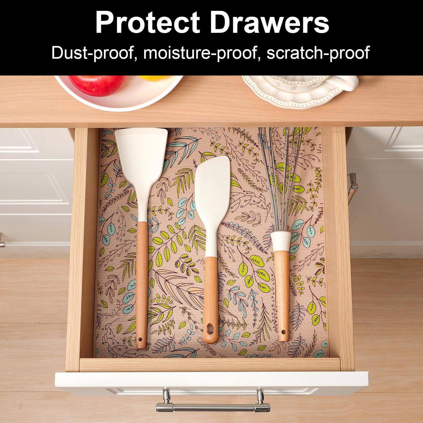 Cooyes Shelf and Drawer Liners for Kitchen Cabinets, Non Adhesive Cabinet Liner, EVA Waterproof Durable Non-Slip Drawer Mats for Shelves, Refrigerator, Storage, Desks