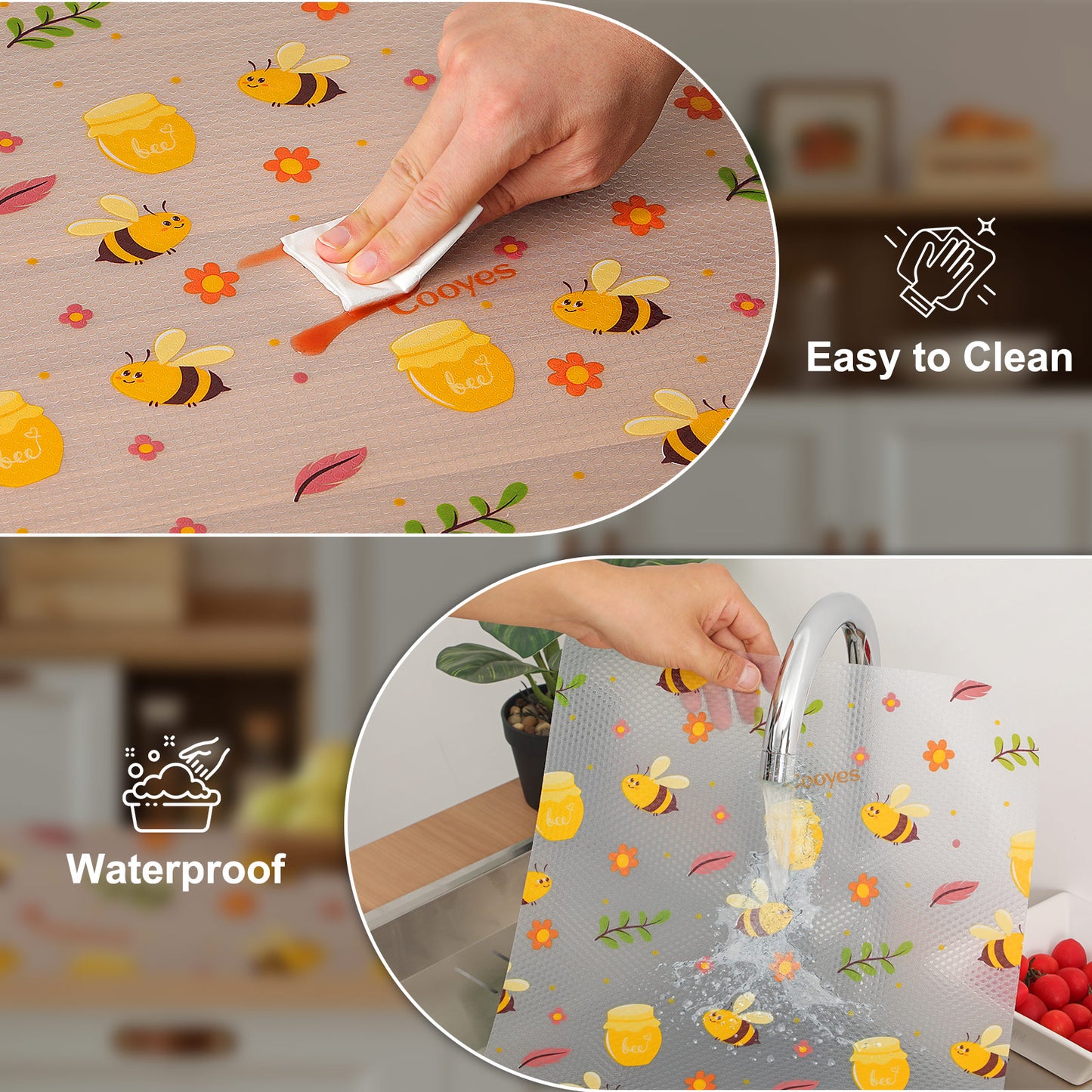 Cooyes Shelf Liner – Premium Non-Adhesive Cabinet & Drawer Liner for Kitchen – Waterproof Shelf Paper with Modern Pattern – Durable EVA Cabinet Mat – Easy to Cut