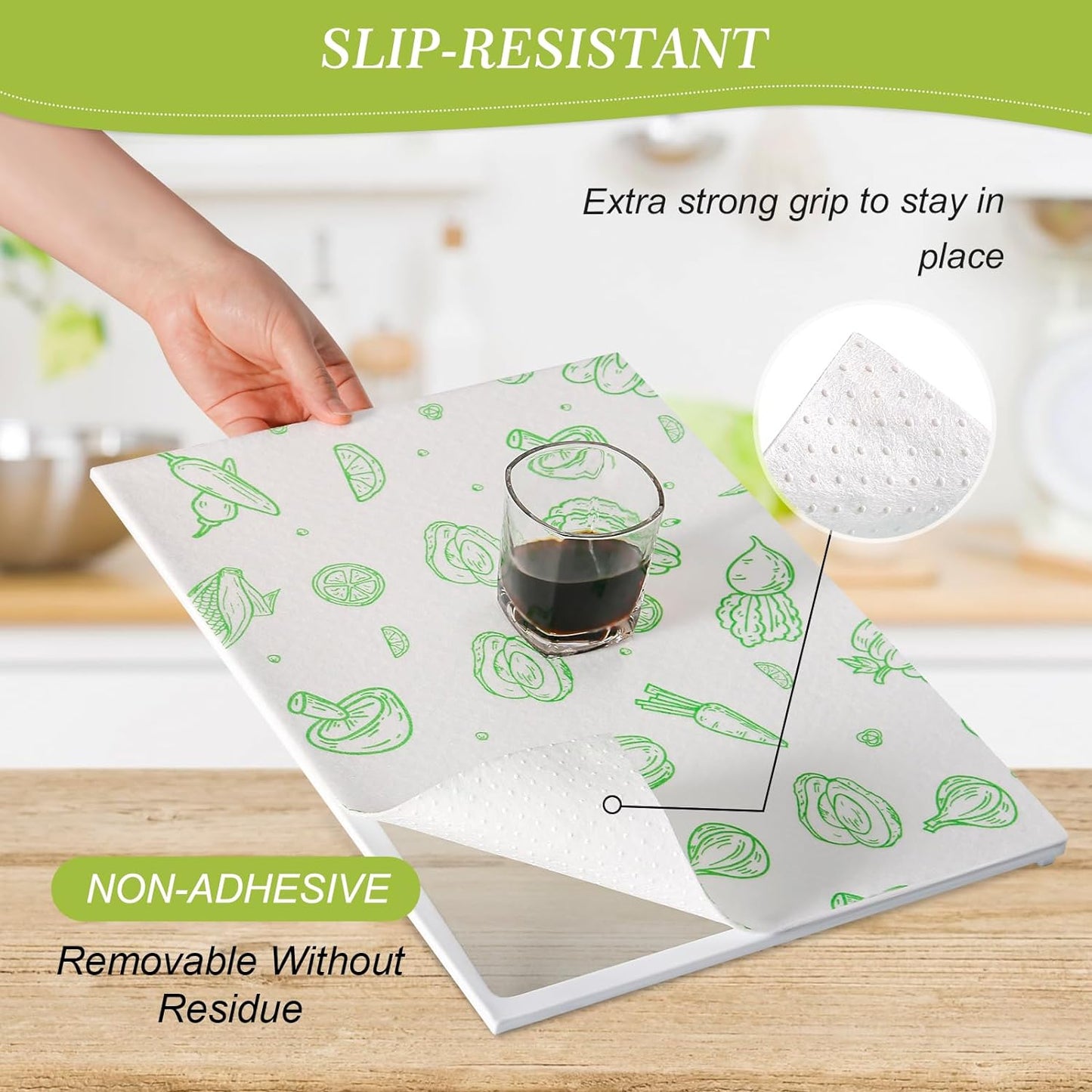 Cooyes Refrigerator Liners, Premium Absorbent Fridge Liners Non-Slip Washable, 12" x 24" Refrigerator Shelf Liners and Mats for Glass Shelves, Kitchen Cabinets, Non-Adhesive(6 PCS Green Veggie)