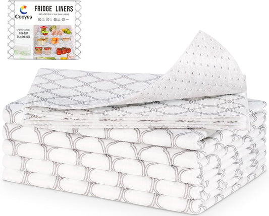 Cooyes Non Slip Refrigerator Liners, 2 in 1 Absorbent Fridge Liners and Fresh Mats Machine Washable, Refrigerator Shelf Liner for Glass Shelves Kitchen Cabinet Drawer Liners