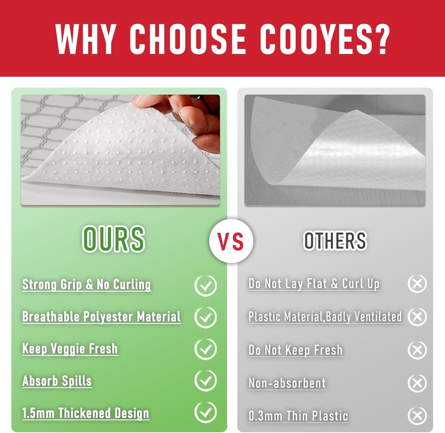 Cooyes Non Slip Refrigerator Liners, 2 in 1 Absorbent Fridge Liners and Fresh Mats Machine Washable, Refrigerator Shelf Liner for Glass Shelves Kitchen Cabinet Drawer Liners