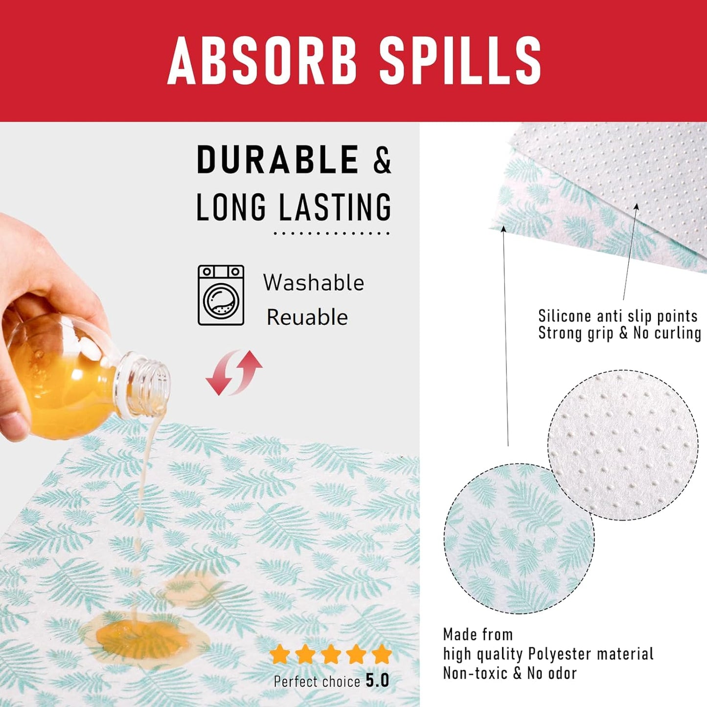 Cooyes Absorbent Refrigerator Liners, Non Slip Fridge Bin Liners and Mats Washable, Refrigerator Shelf Liner for Glass Shelves and Kitchen Cabinet Drawer