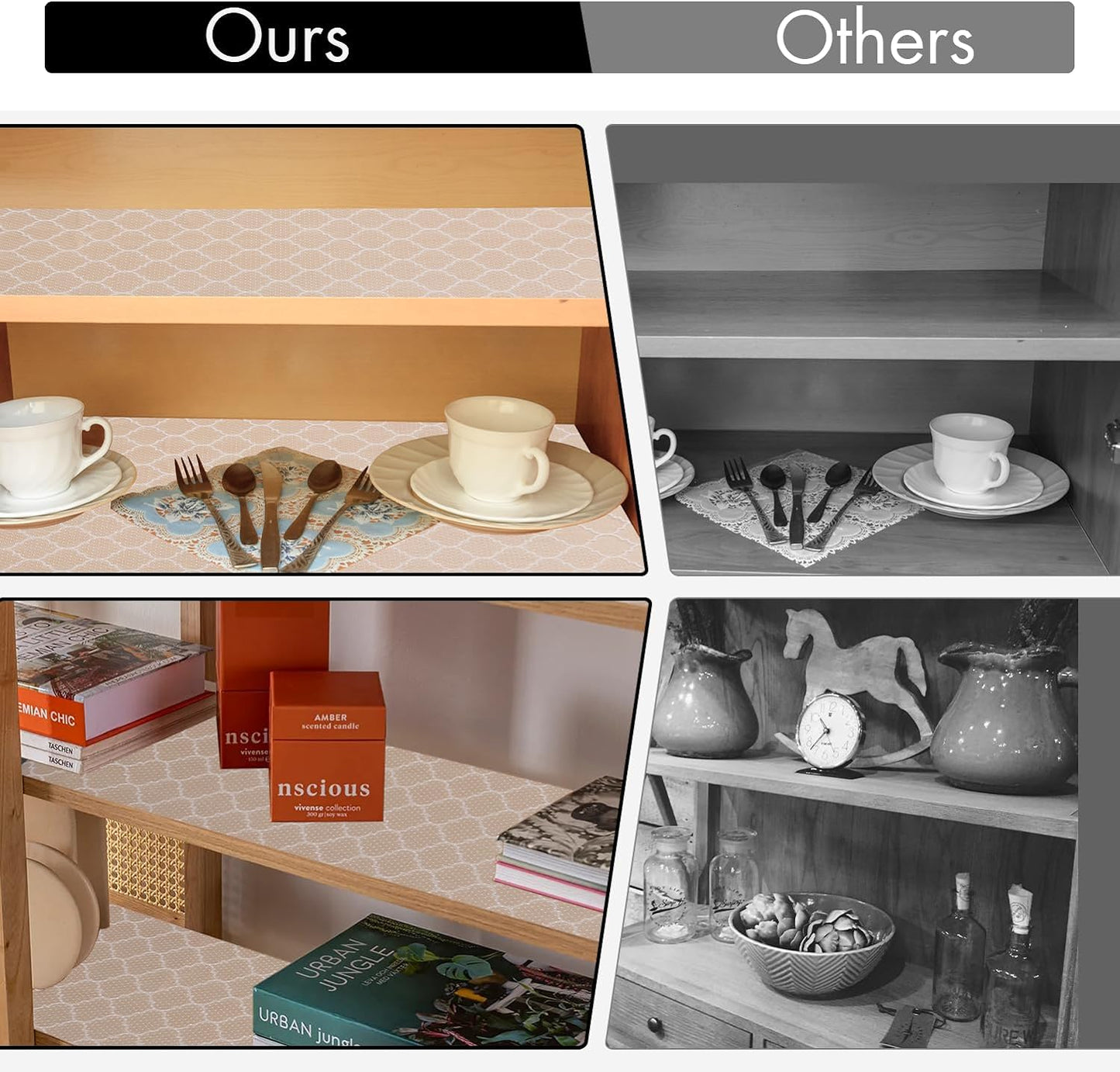 Cooyes Shelf Liner for Kitchen Cabinets – Non-Adhesive Waterproof Drawer Liner – Durable EVA Material Easy-to-Cut Shelf Paper for Refrigerator, Cupboard, Dresser with Modern Pattern (17.7"W x 78.7"L)