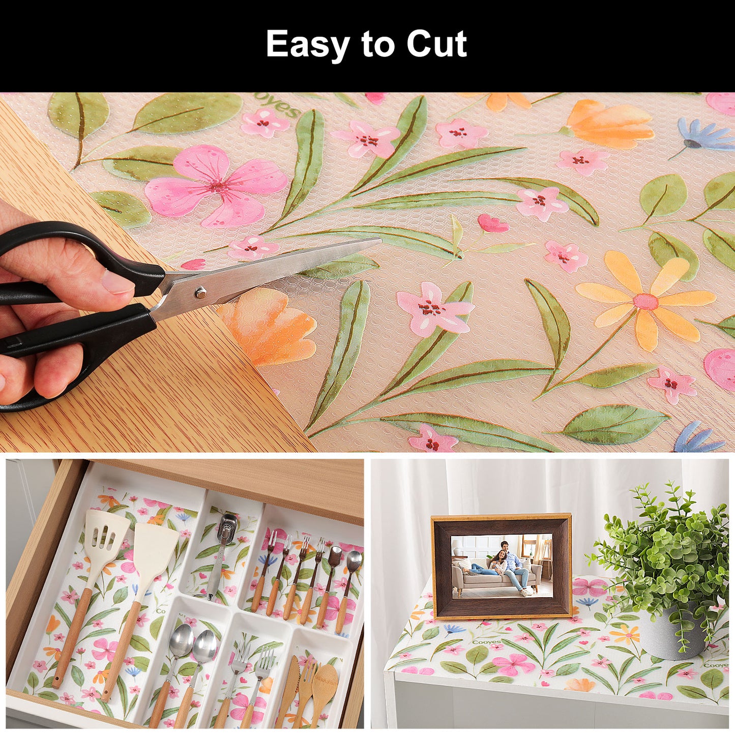 Cooyes Shelf Liner – Premium Non-Adhesive Cabinet & Drawer Liner for Kitchen – Waterproof Shelf Paper with Modern Pattern – Durable EVA Cabinet Mat – Easy to Cut
