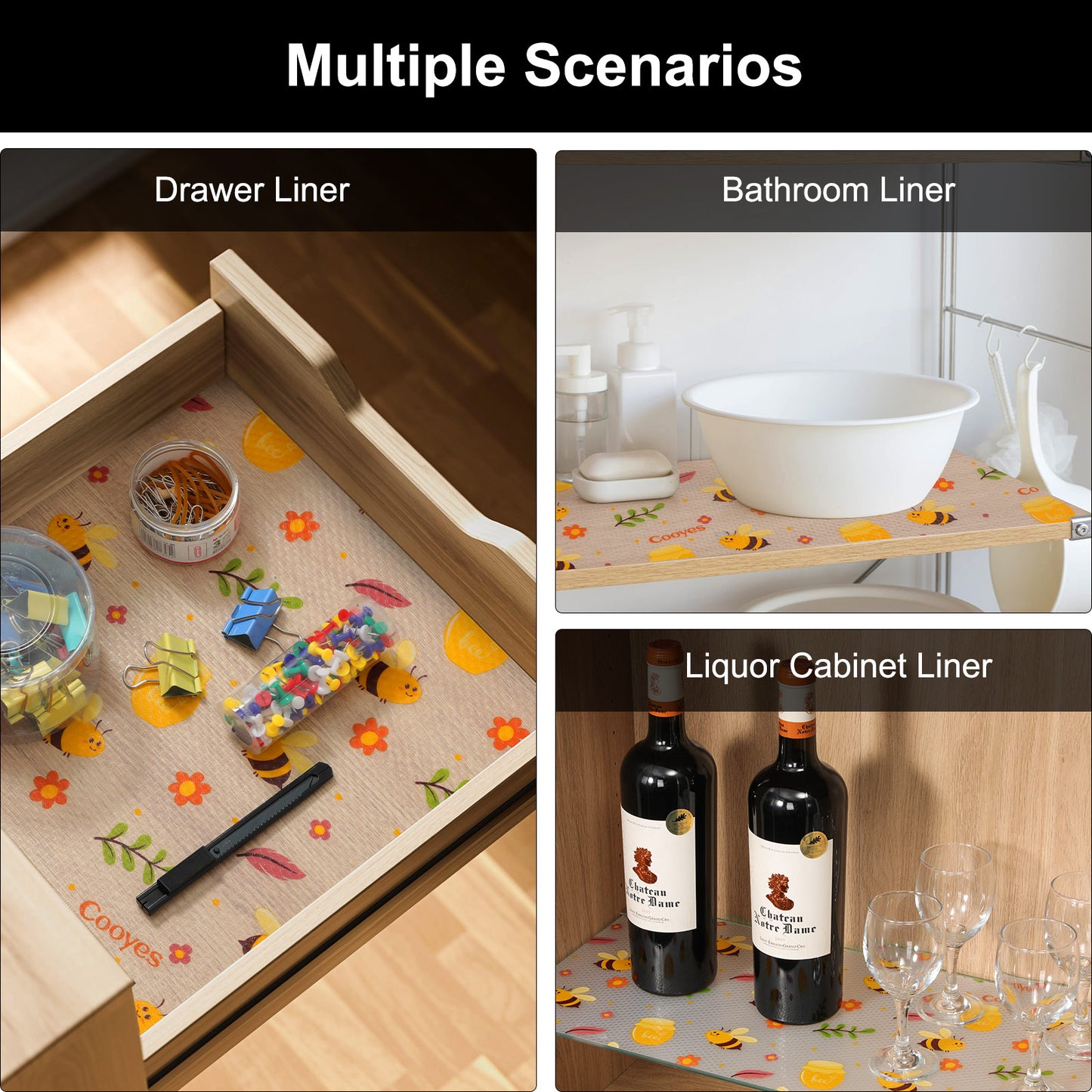 Cooyes Shelf Liner – Premium Non-Adhesive Cabinet & Drawer Liner for Kitchen – Waterproof Shelf Paper with Modern Pattern – Durable EVA Cabinet Mat – Easy to Cut