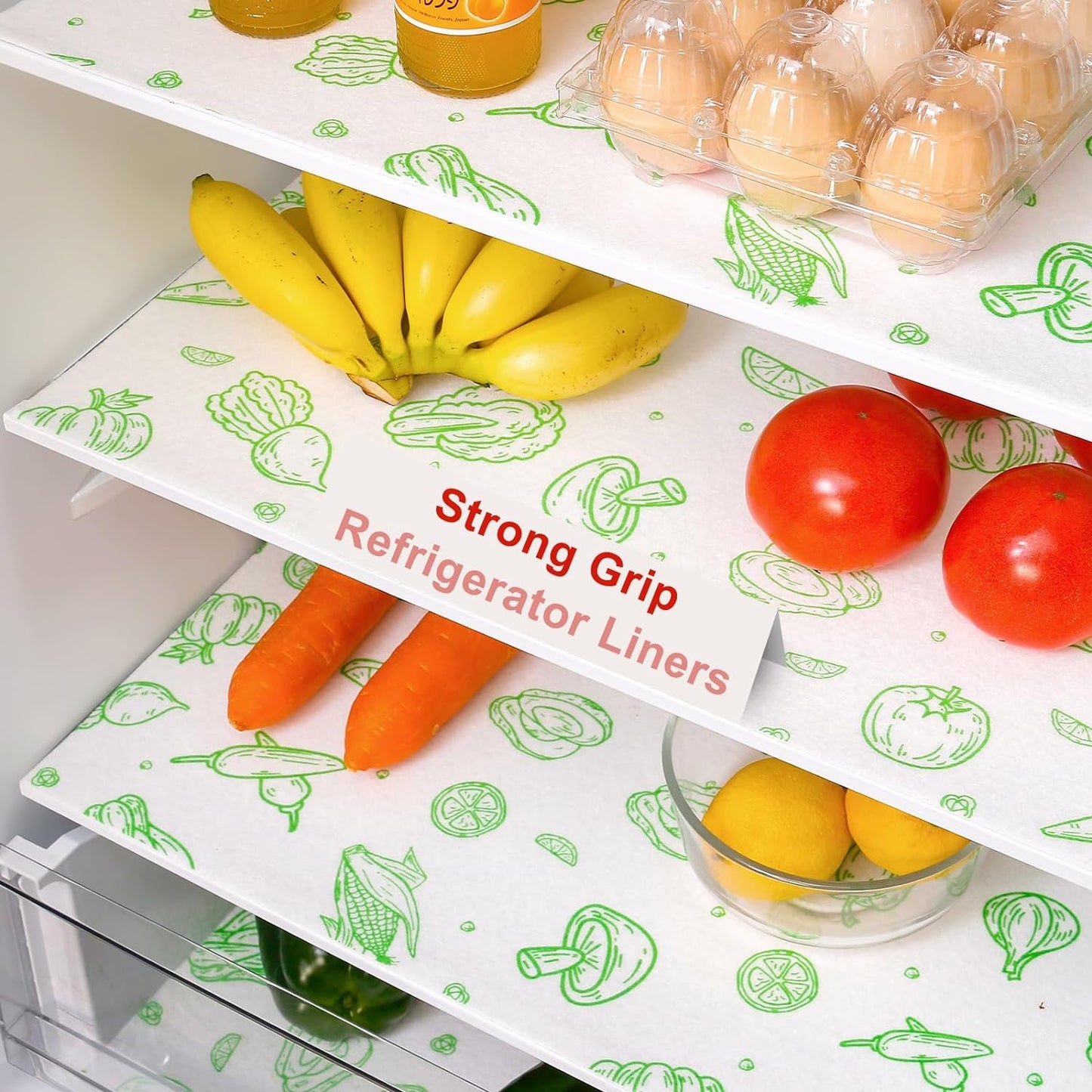 Cooyes Refrigerator Liners, Premium Absorbent Fridge Liners Non-Slip Washable, 12" x 24" Refrigerator Shelf Liners and Mats for Glass Shelves, Kitchen Cabinets, Non-Adhesive(6 PCS Green Veggie)