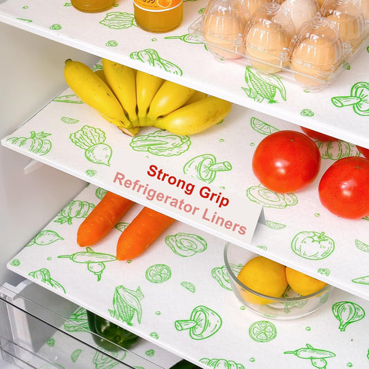 Cooyes Refrigerator Liners, Premium Absorbent Fridge Liners Non-Slip Washable, 12" x 24" Refrigerator Shelf Liners and Mats for Glass Shelves, Kitchen Cabinets, Non-Adhesive(6 PCS Green Veggie)