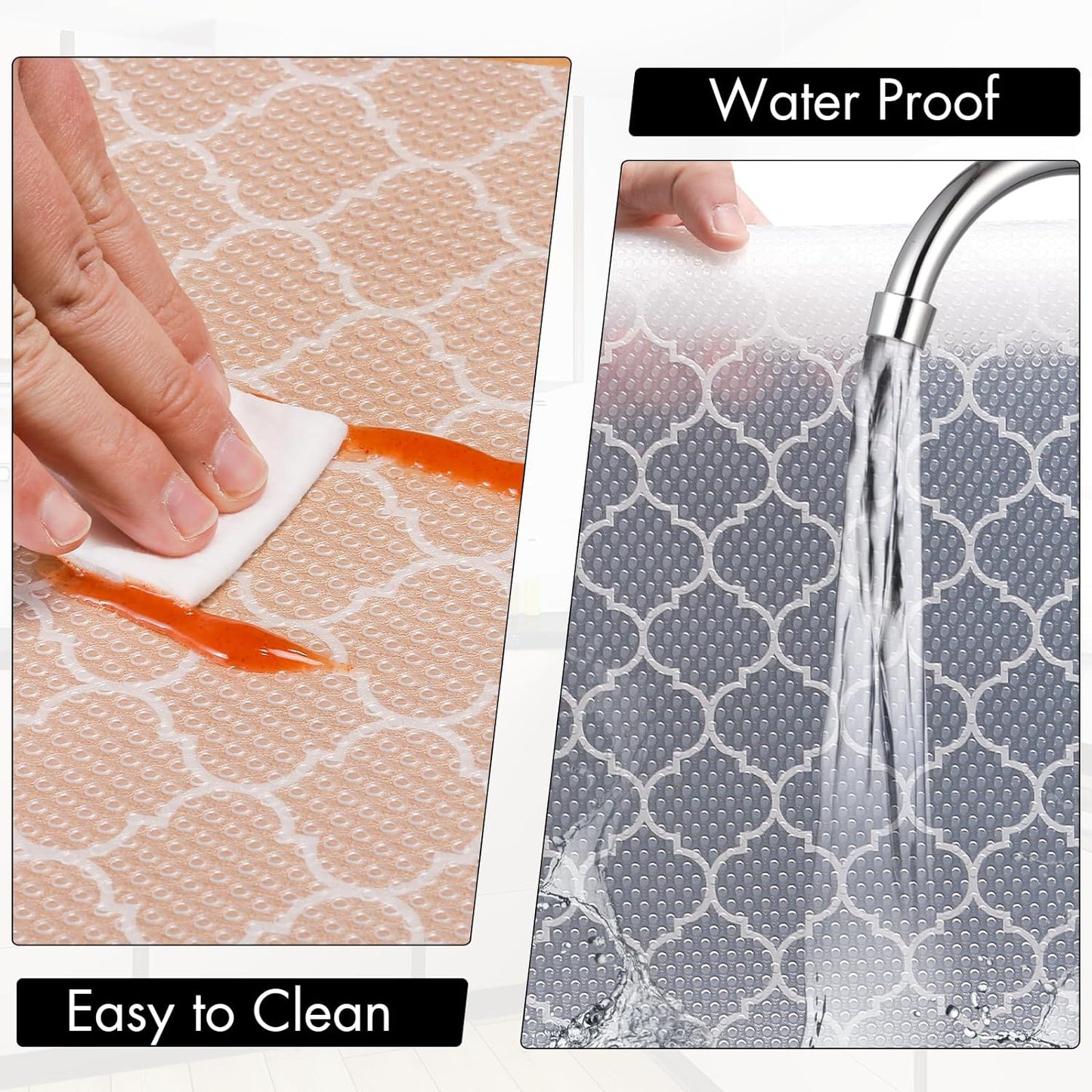 Cooyes Shelf Liner for Kitchen Cabinets – Non-Adhesive Waterproof Drawer Liner – Durable EVA Material Easy-to-Cut Shelf Paper for Refrigerator, Cupboard, Dresser with Modern Pattern (17.7"W x 78.7"L)