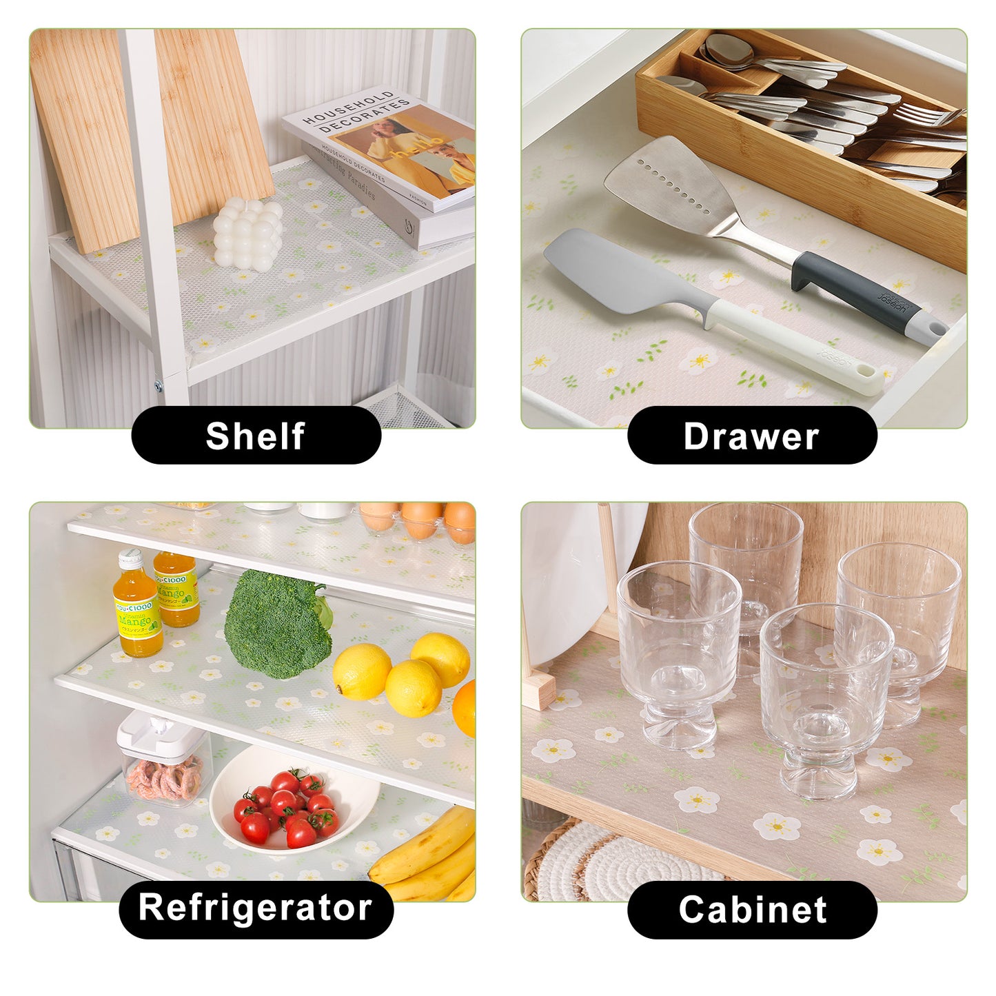 Cooyes Shelf Liner – Premium Non-Adhesive Cabinet & Drawer Liner for Kitchen – Waterproof Shelf Paper with Modern Pattern – Durable EVA Cabinet Mat – Easy to Cut