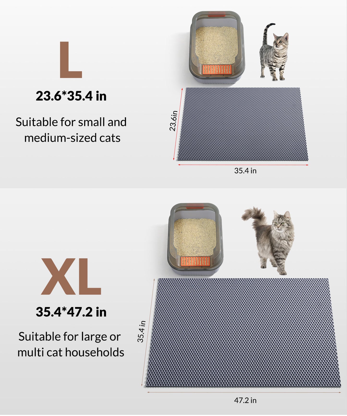 Cooyes Cat Litter Mat - Cut to Fit Any Place, 35"x23" Large Litter Trapping Mat for Litter Box, Easy to Clean, Waterproof & Non-Slip Kitty Pad, Scatter Control to Protect the Floor (Grey)