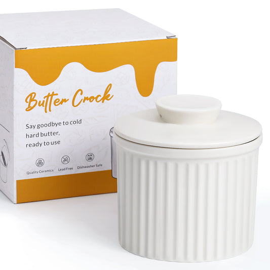 Large Butter Crock for Counter with Water Line, Butter Keeper, Ceramic French Butter Dish Holder for Fresh Spreadable Soft Butter