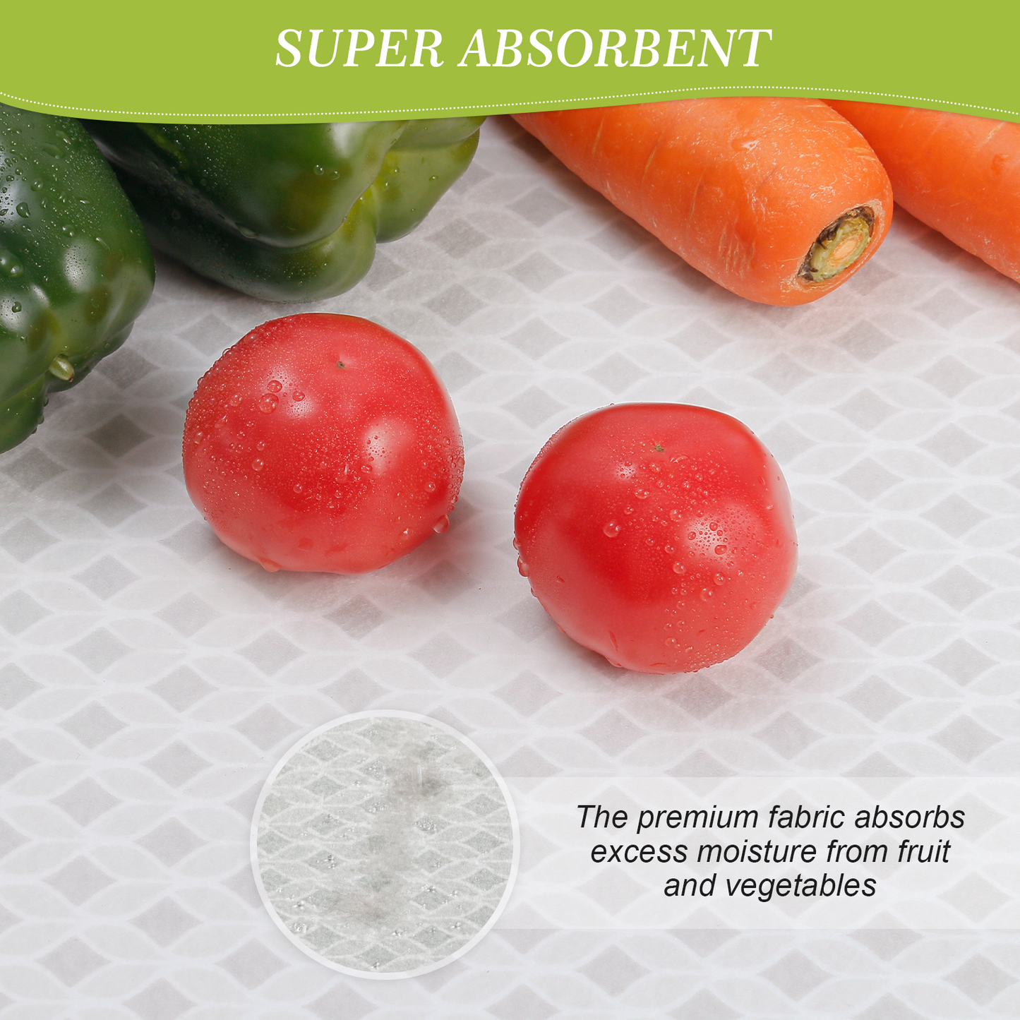 Cooyes Refrigerator Liners, Premium Absorbent Fridge Liners Non-Slip Washable, 12" x 24" Refrigerator Shelf Liners and Mats for Glass Shelves, Kitchen Cabinets, Non-Adhesive(6 PCS Green Veggie)