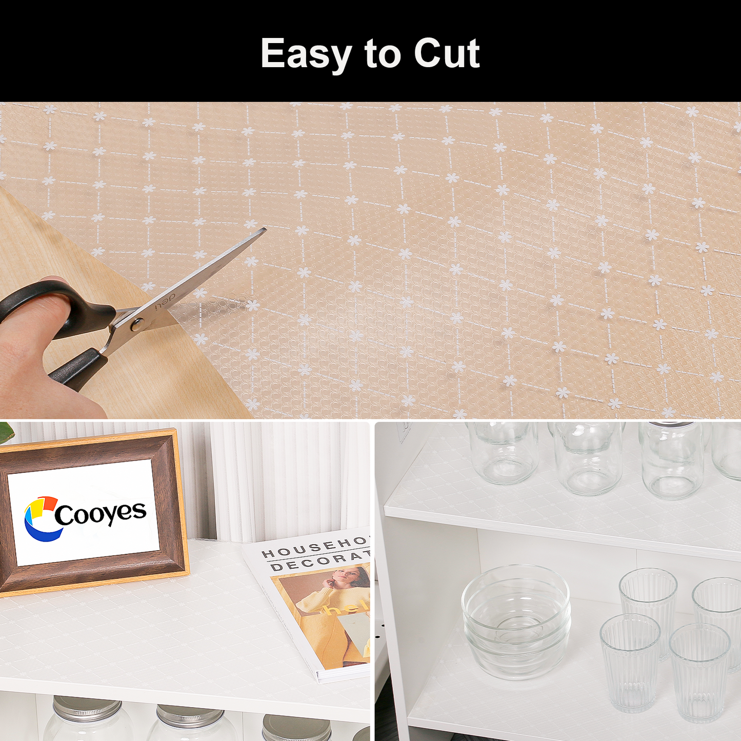 Cooyes Shelf Liner – Premium Non-Adhesive Cabinet & Drawer Liner for Kitchen – Waterproof Shelf Paper with Modern Pattern – Durable EVA Cabinet Mat – Easy to Cut
